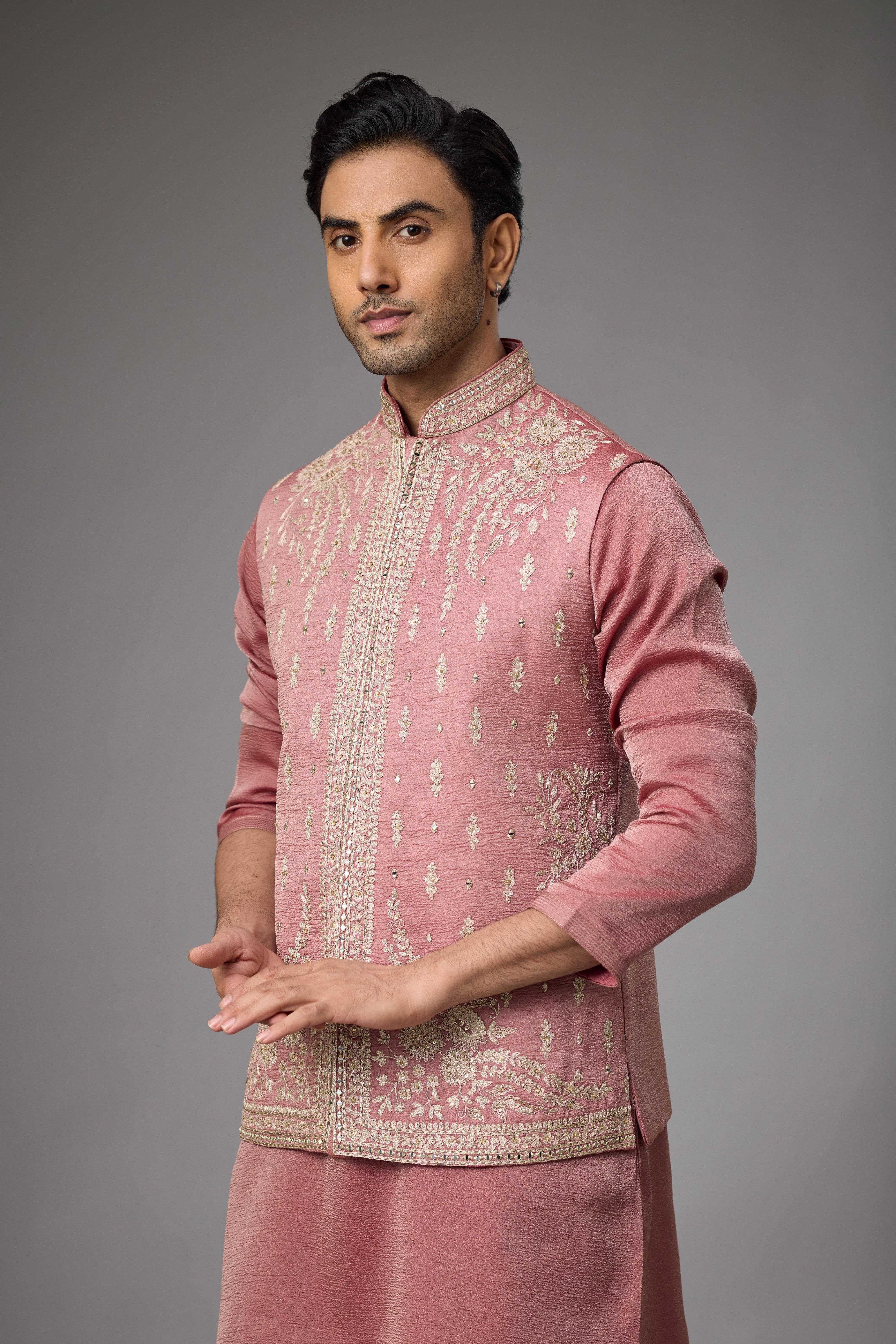 Rosewood Blush Embroidered Kurta Jacket Set