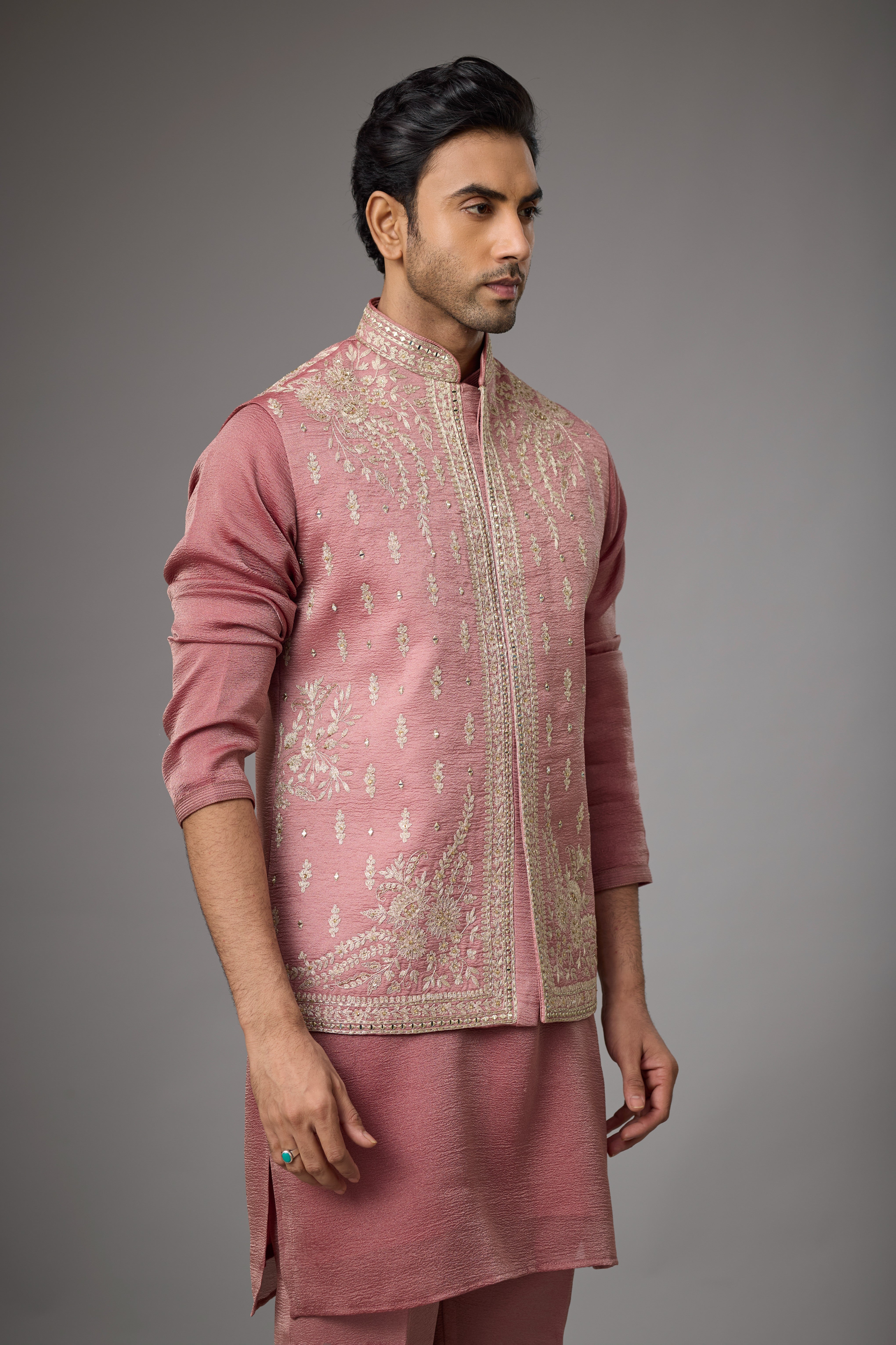 Rosewood Blush Embroidered Kurta Jacket Set