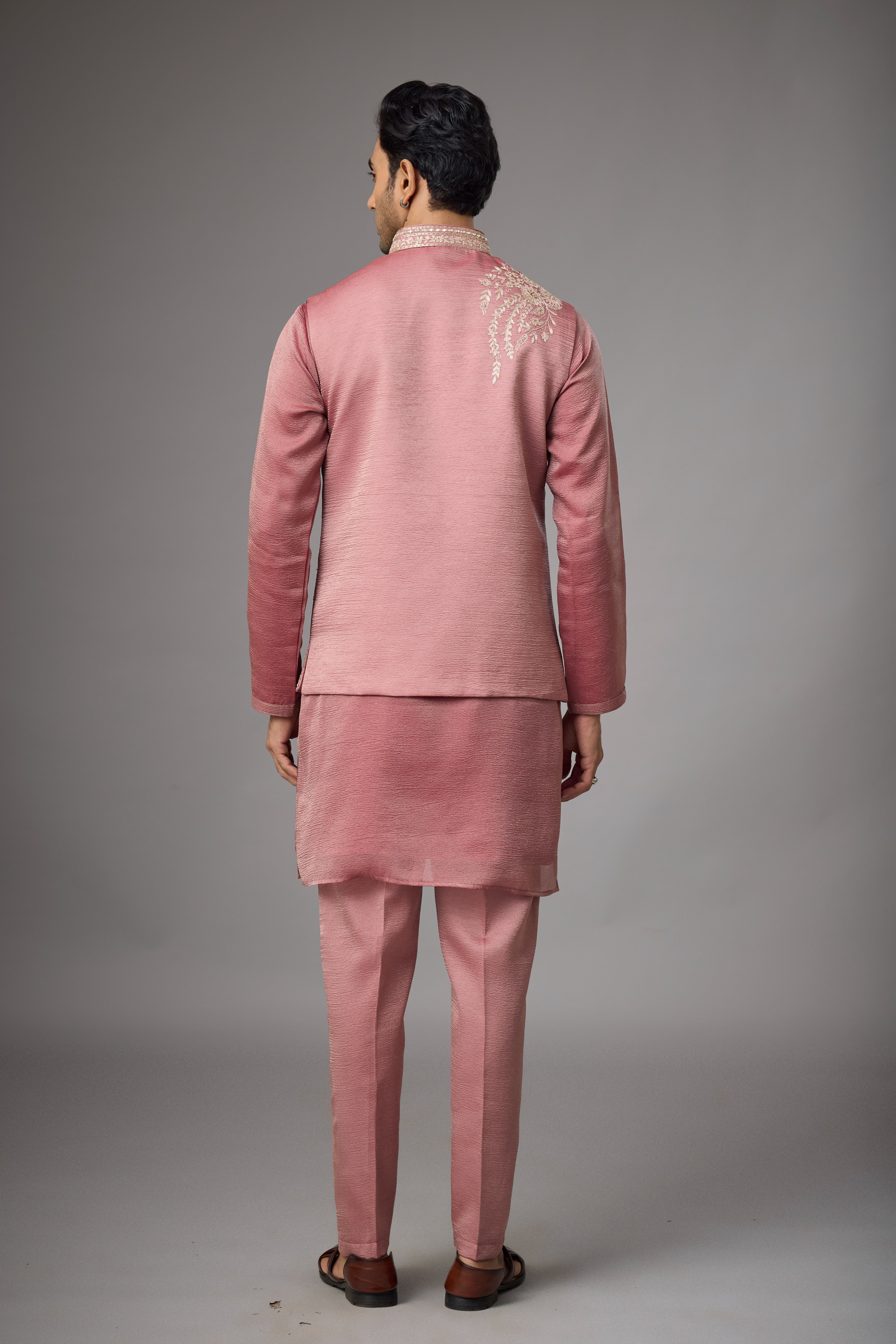 Rosewood Blush Embroidered Kurta Jacket Set