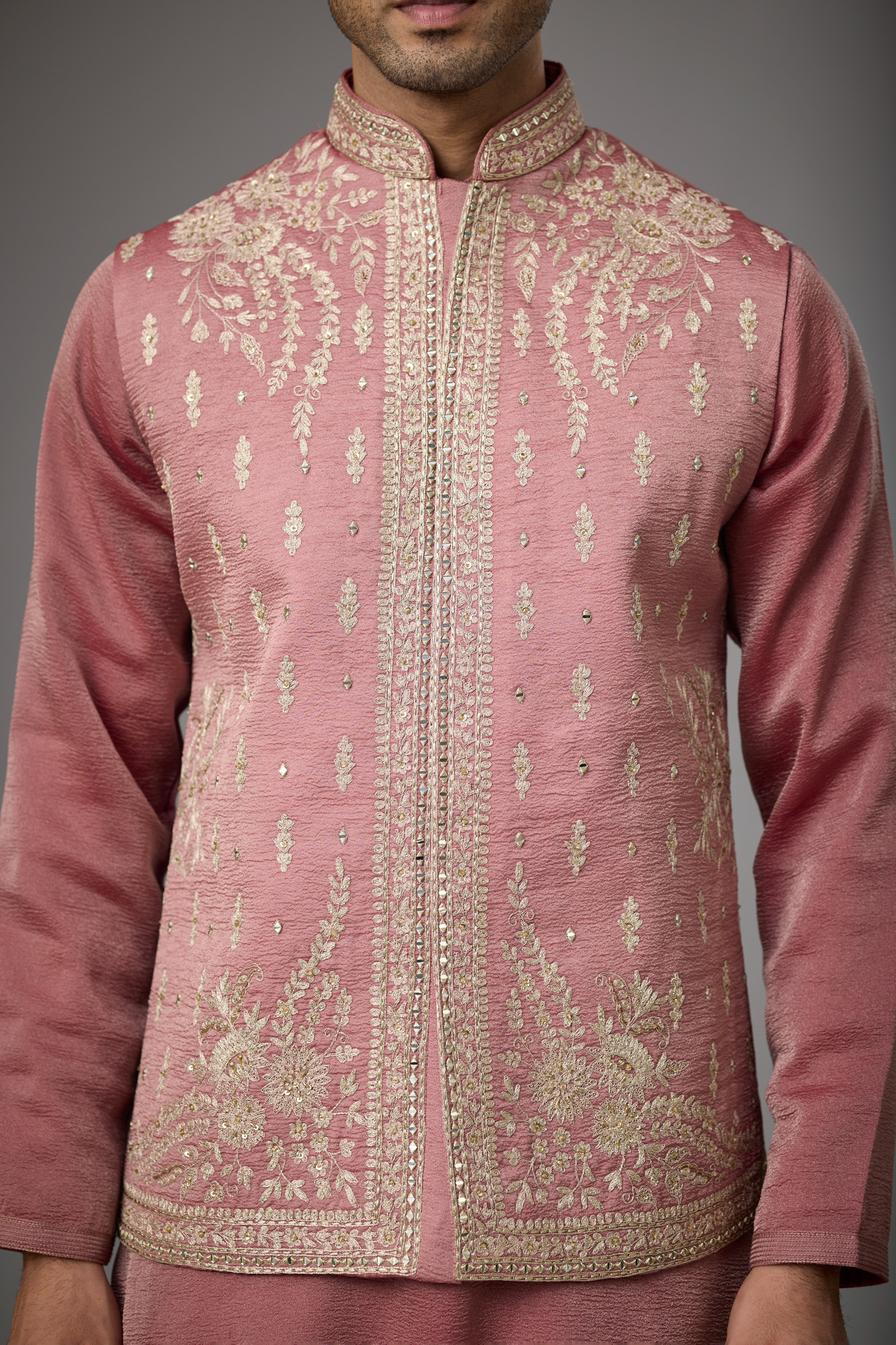 Rosewood Blush Embroidered Kurta Jacket Set