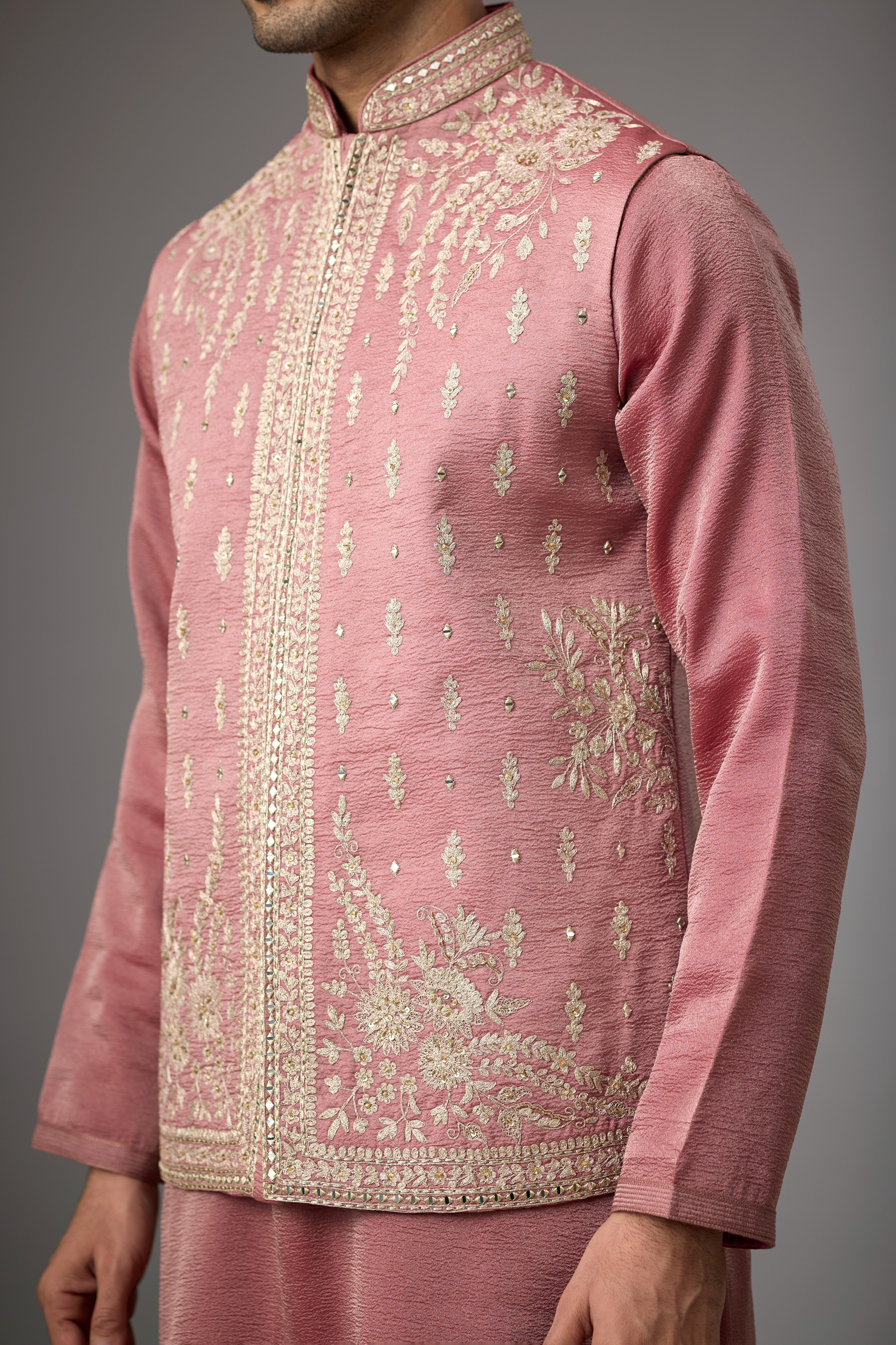 Rosewood Blush Embroidered Kurta Jacket Set