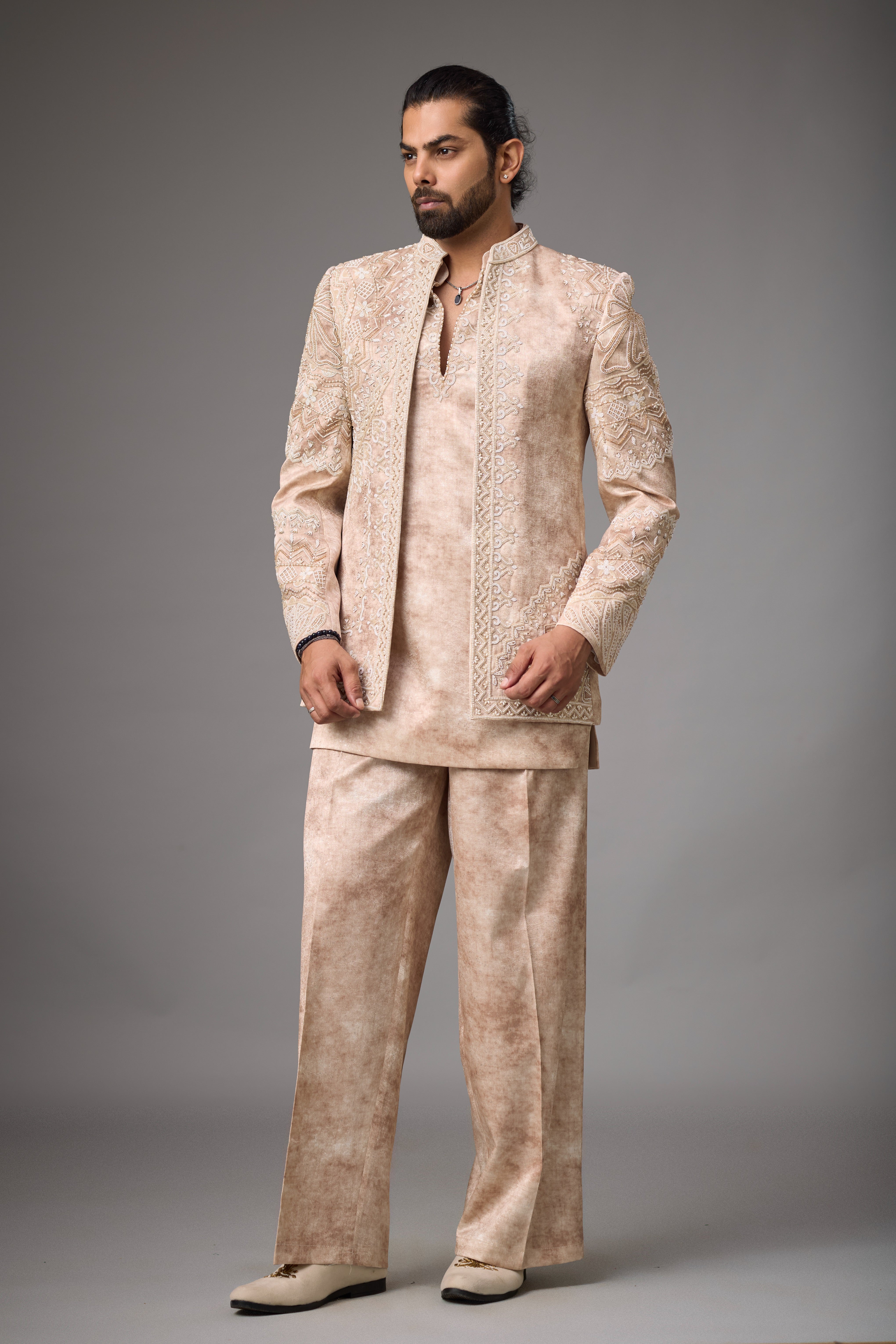 Taupe Regal Embroidered Indo-Western Set
