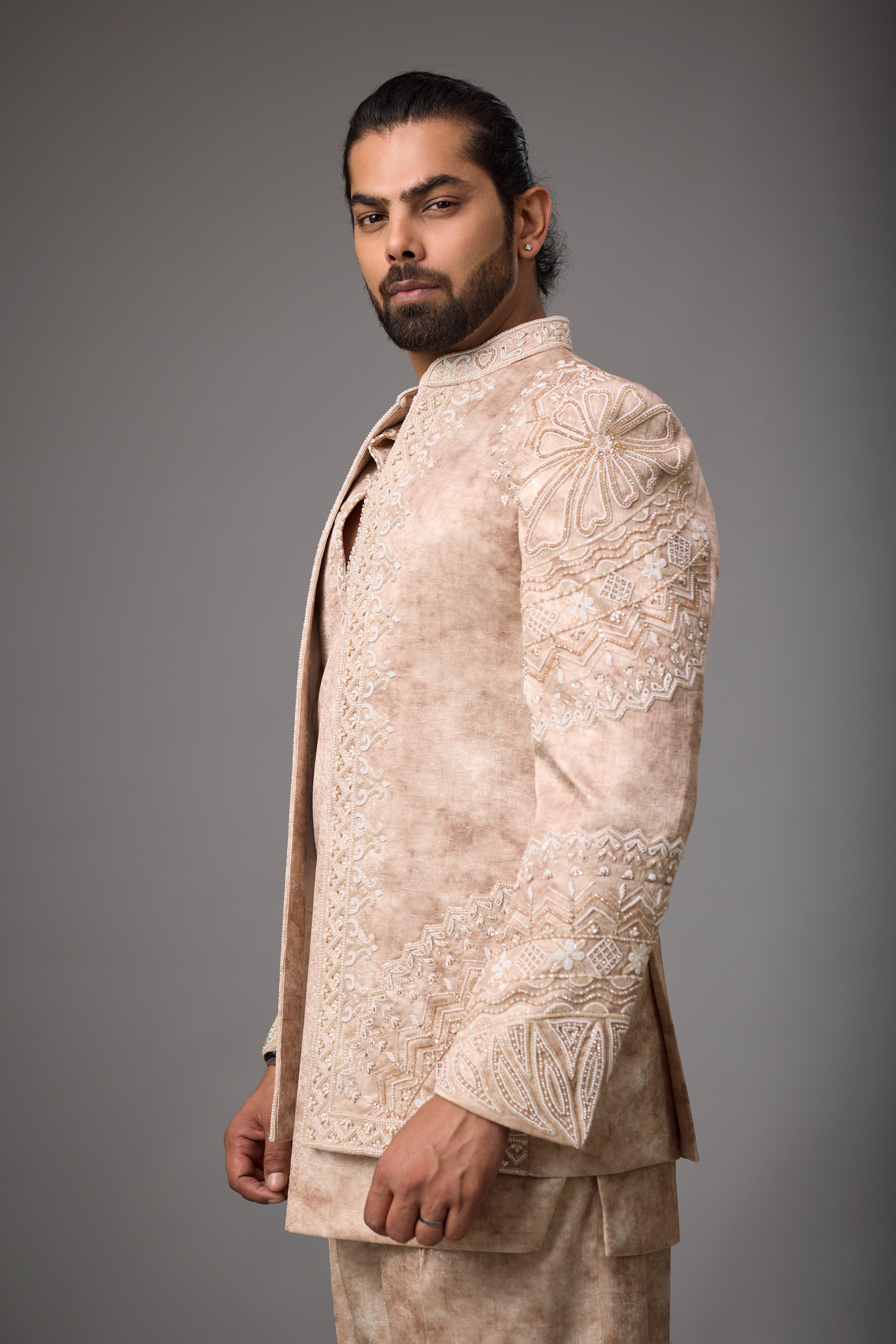 Taupe Regal Embroidered Indo-Western Set