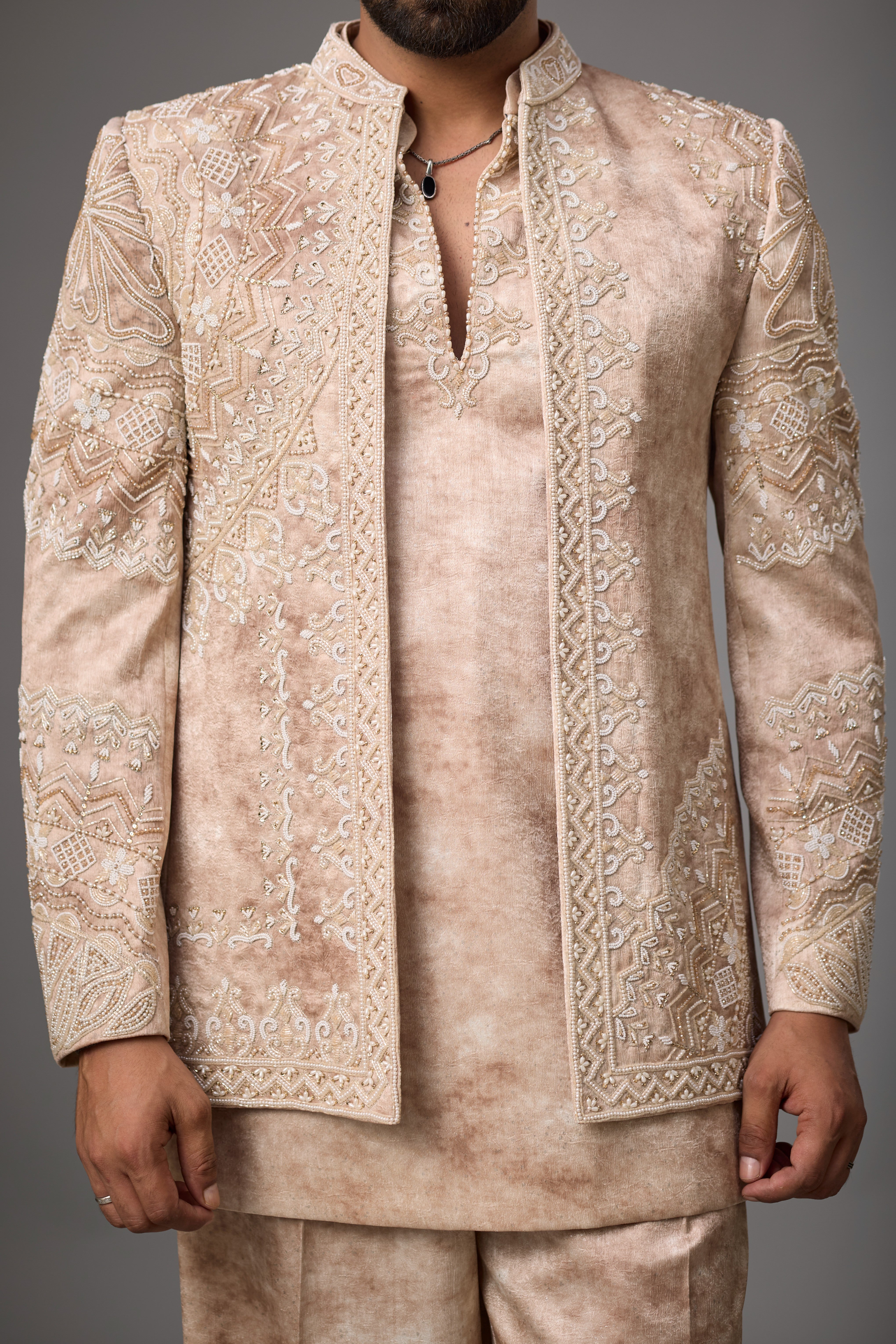 Taupe Regal Embroidered Indo-Western Set