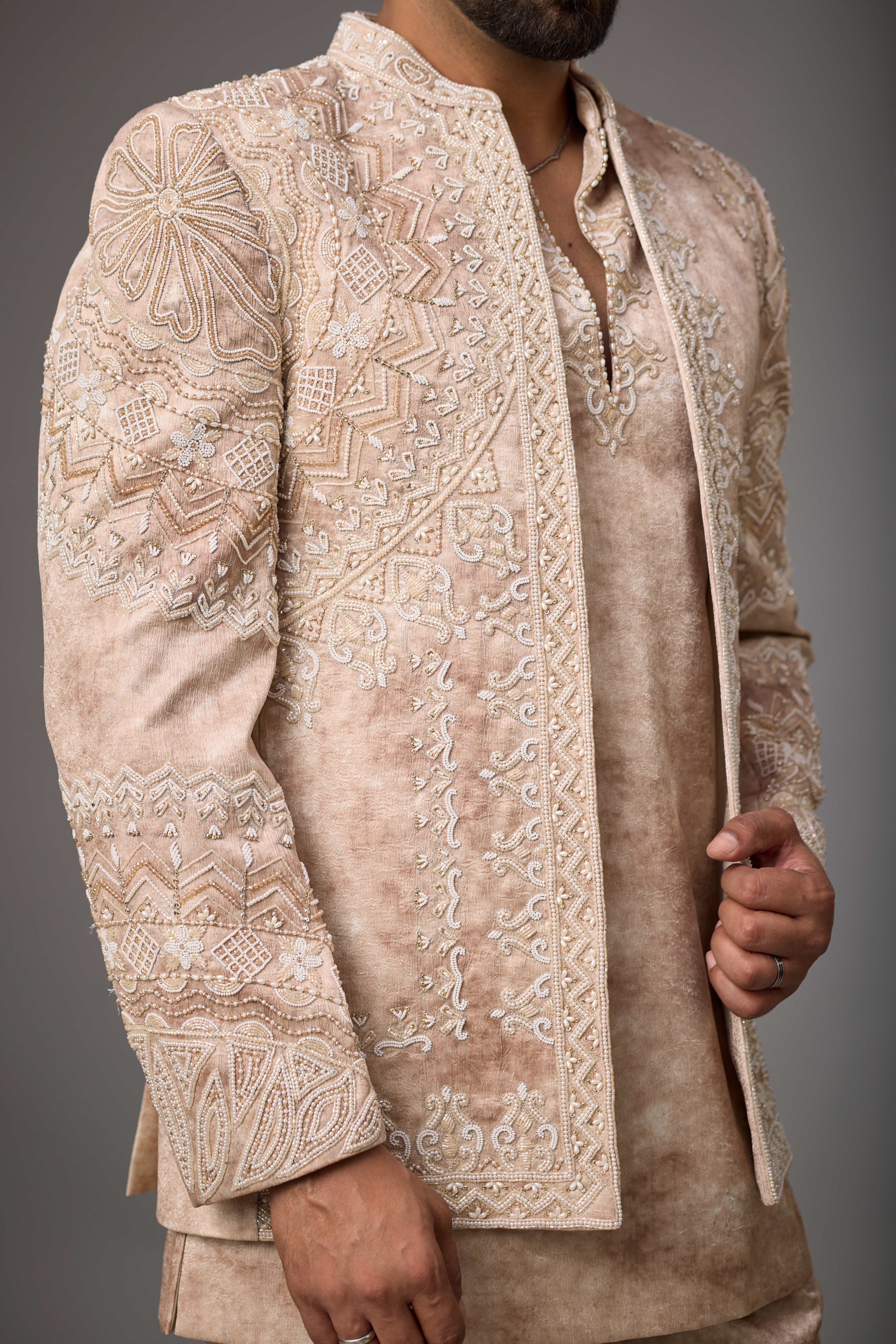 Taupe Regal Embroidered Indo-Western Set