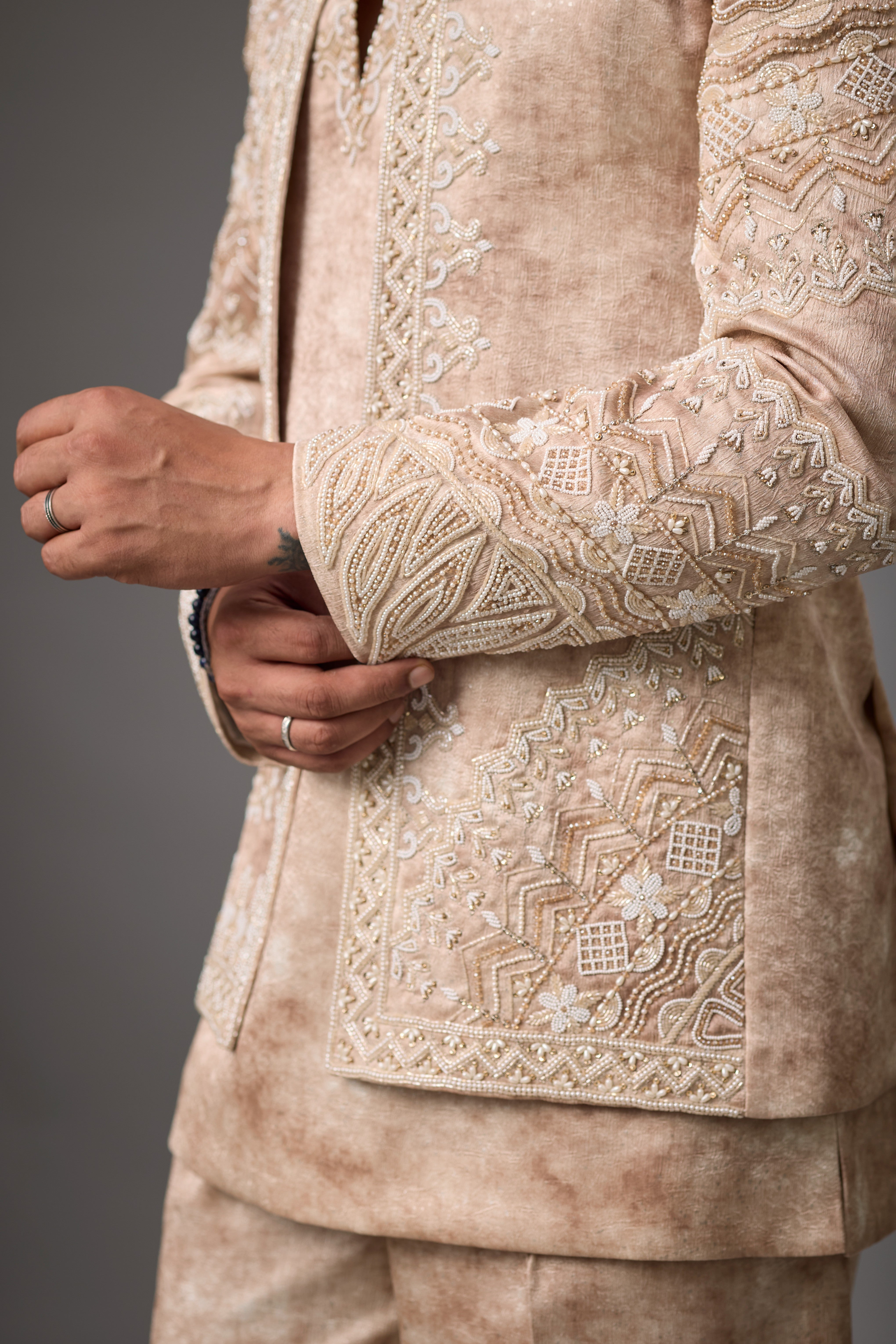 Taupe Regal Embroidered Indo-Western Set
