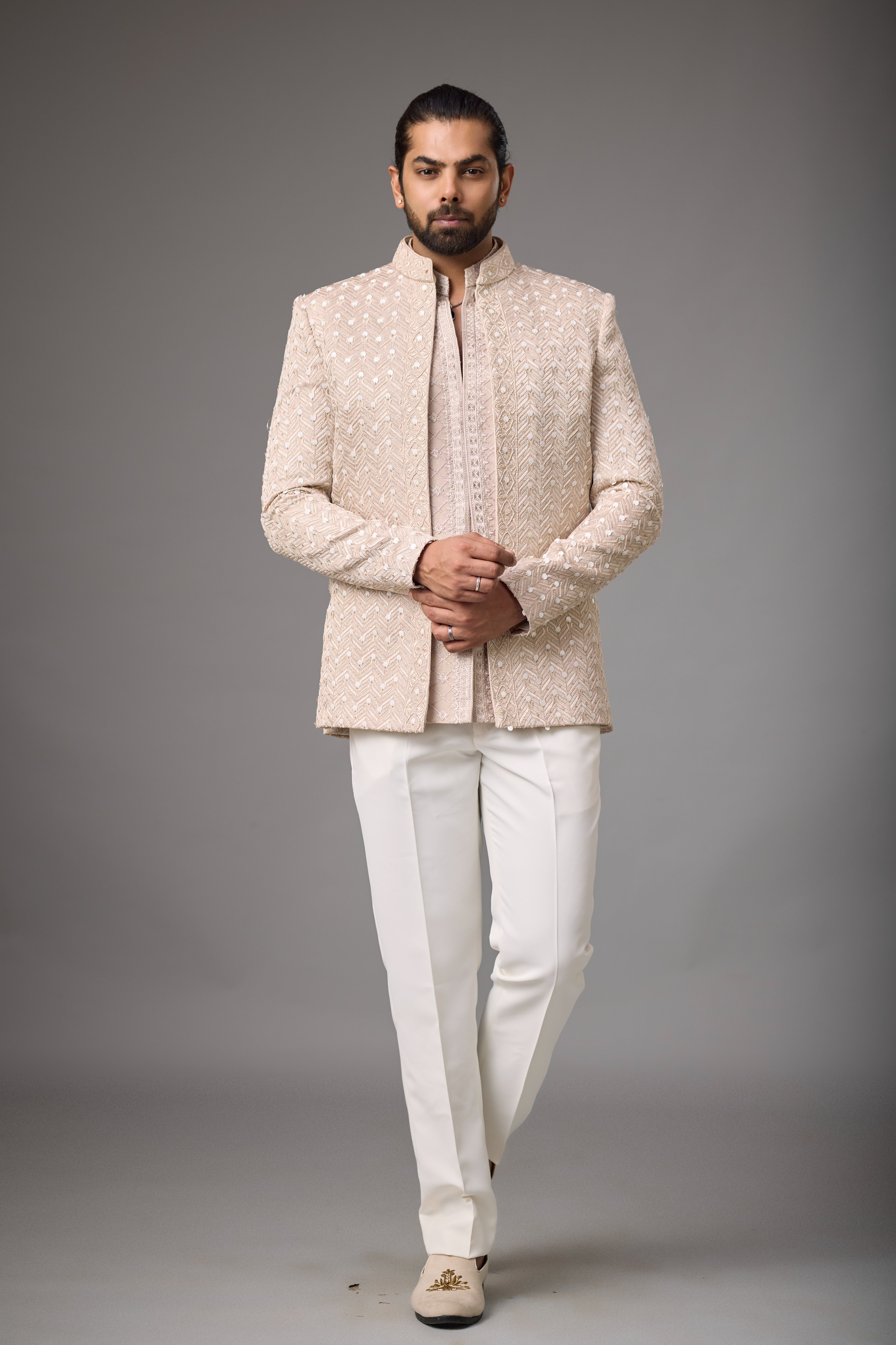 Ivory Chevron Embroidered Indo-Western Set