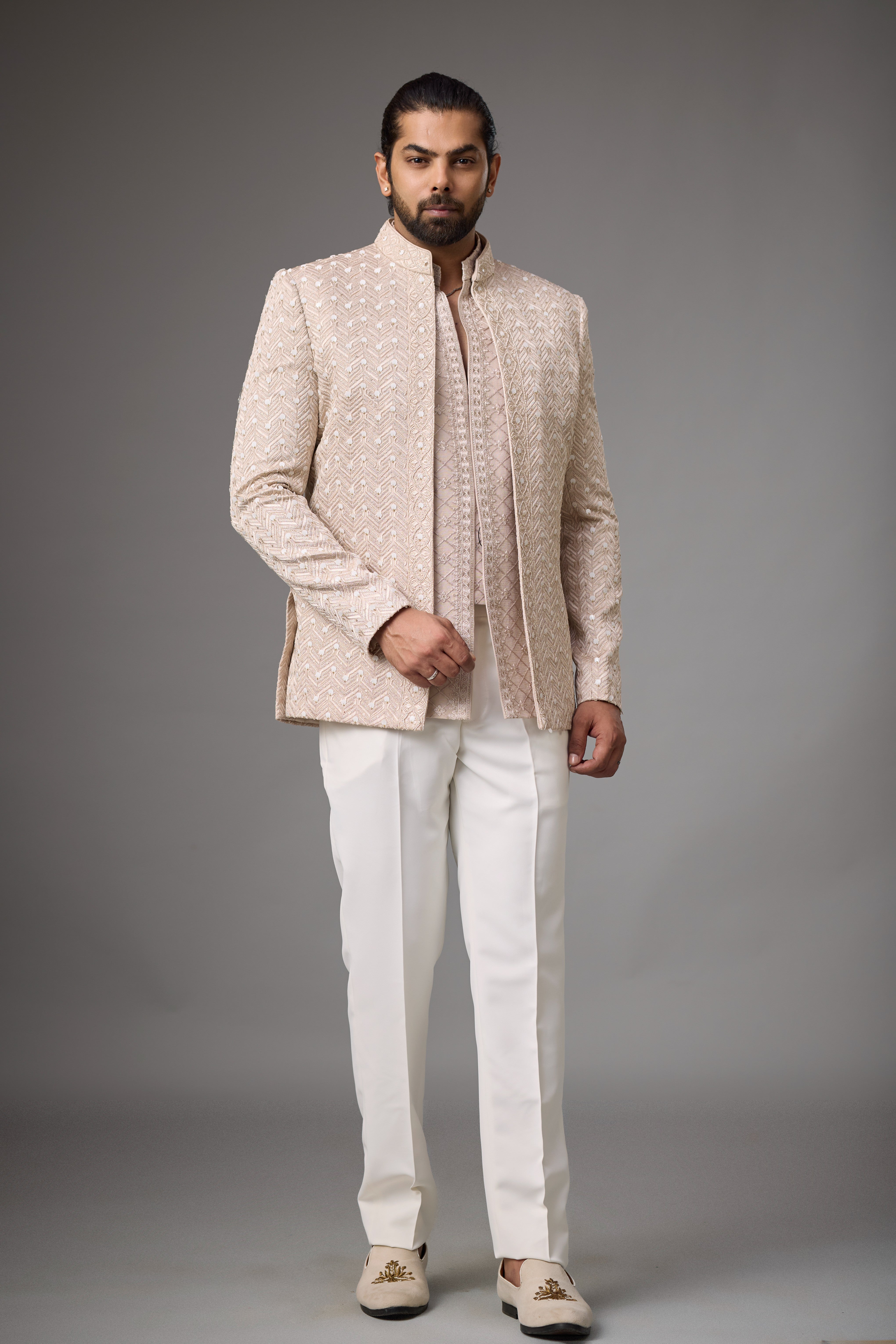 Ivory Chevron Embroidered Indo-Western Set