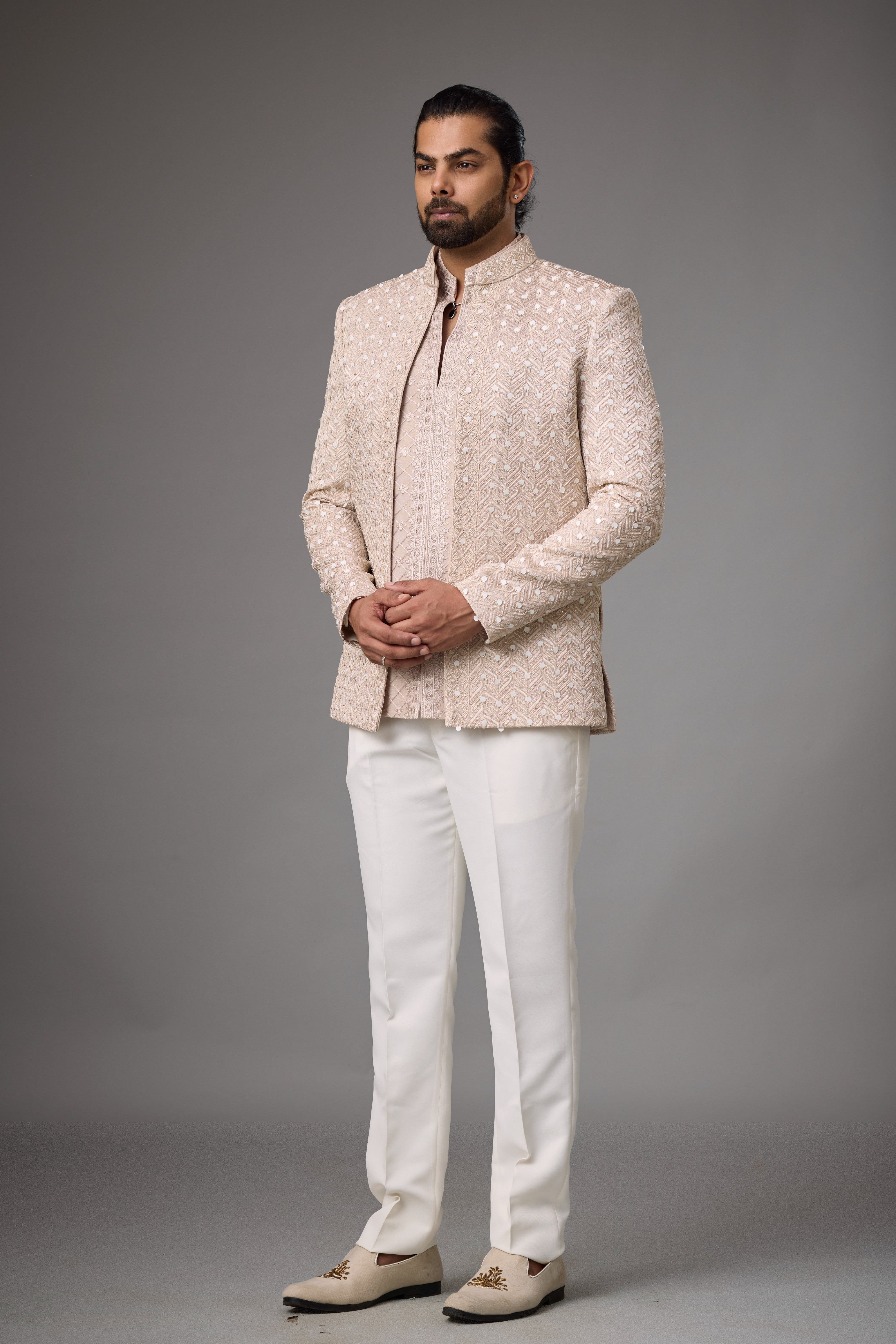 Ivory Chevron Embroidered Indo-Western Set
