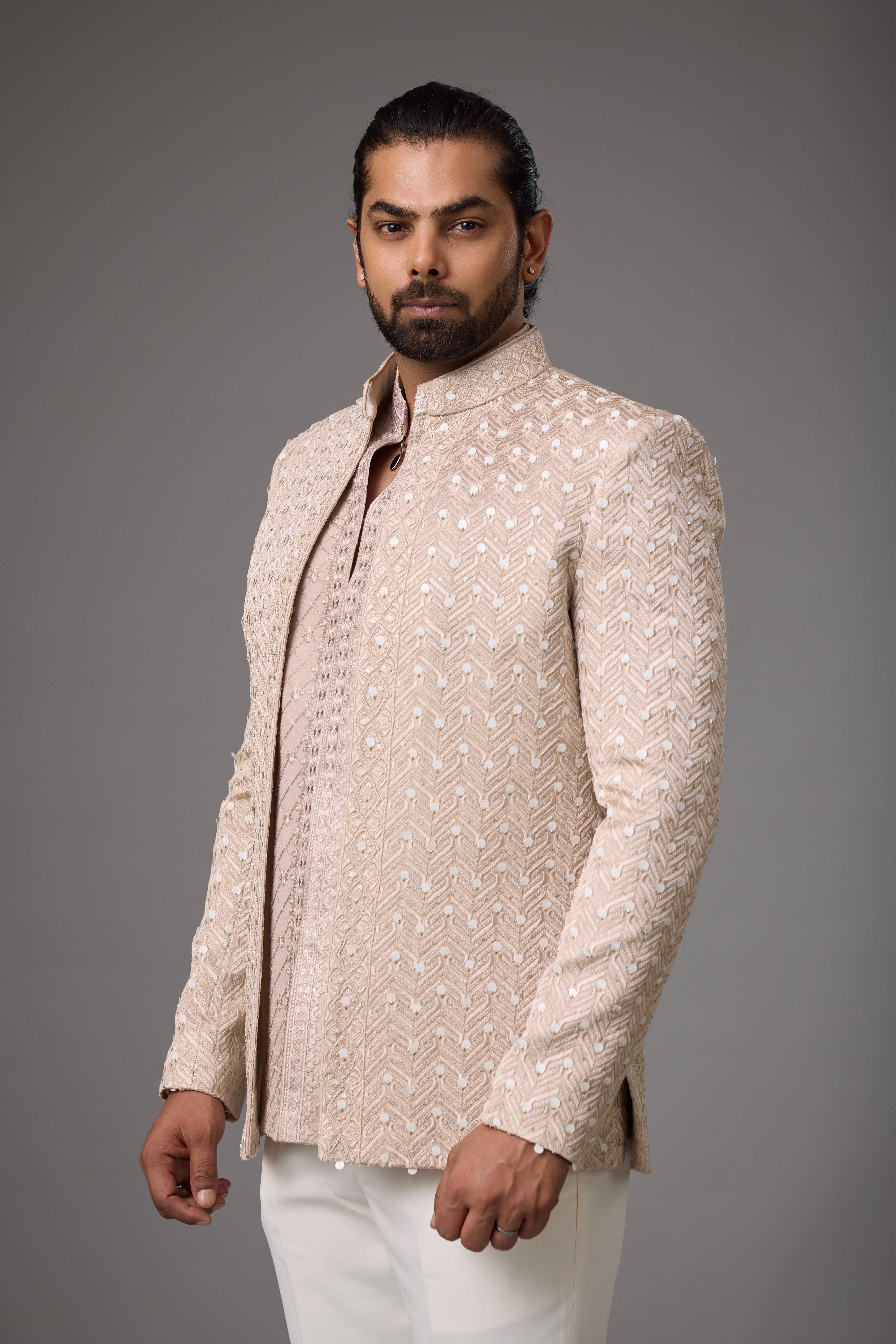 Ivory Chevron Embroidered Indo-Western Set