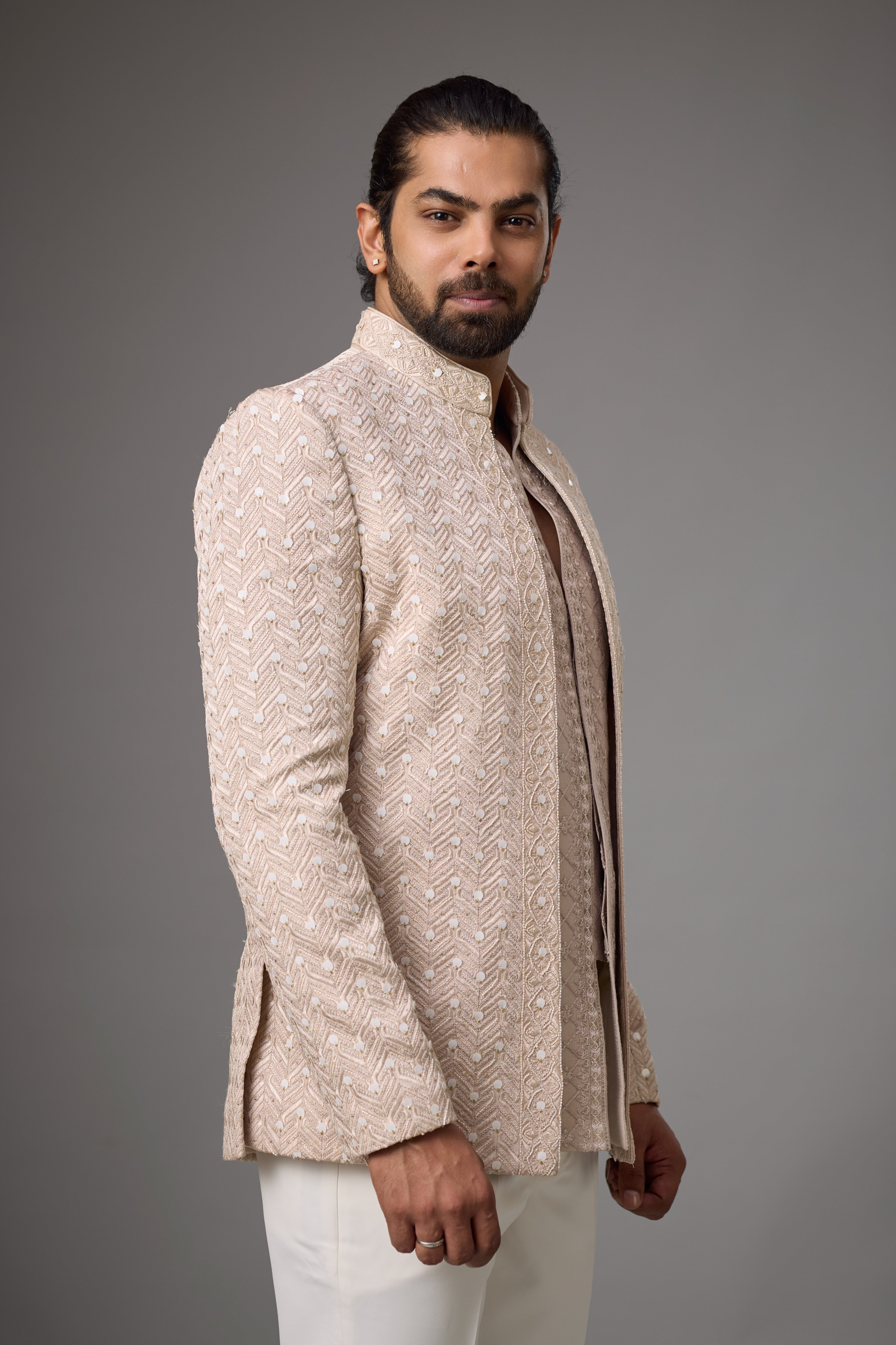 Ivory Chevron Embroidered Indo-Western Set