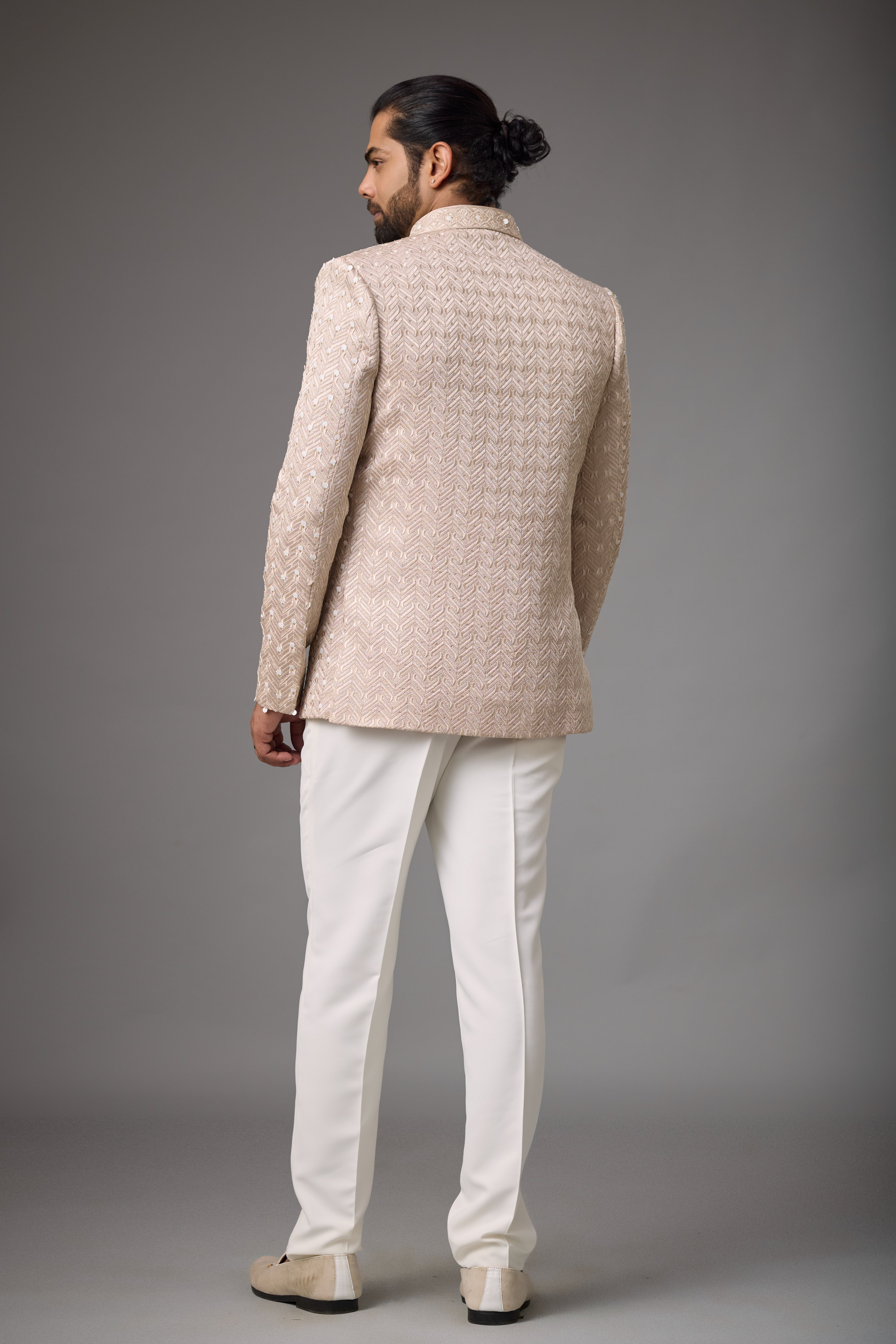 Ivory Chevron Embroidered Indo-Western Set