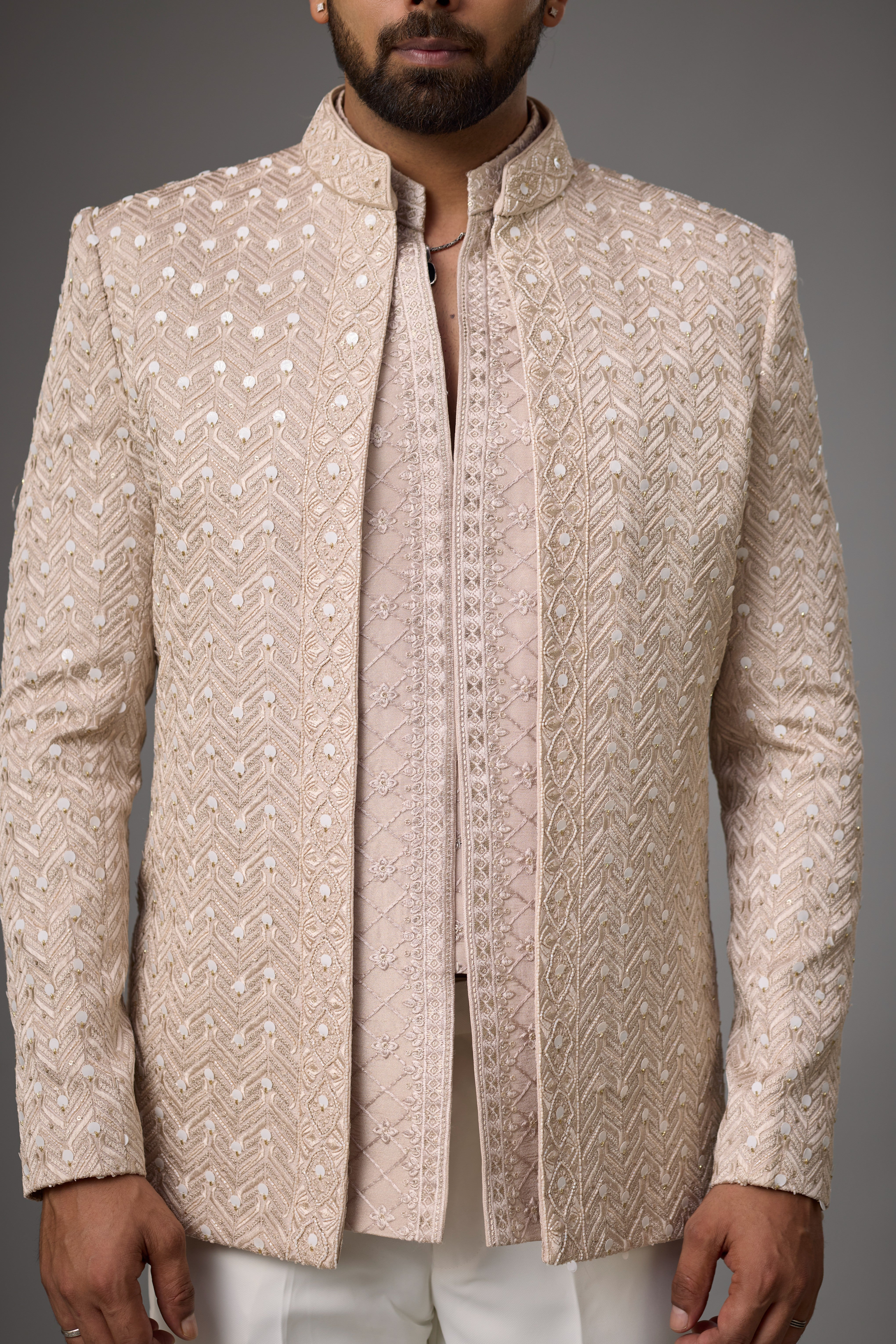 Ivory Chevron Embroidered Indo-Western Set