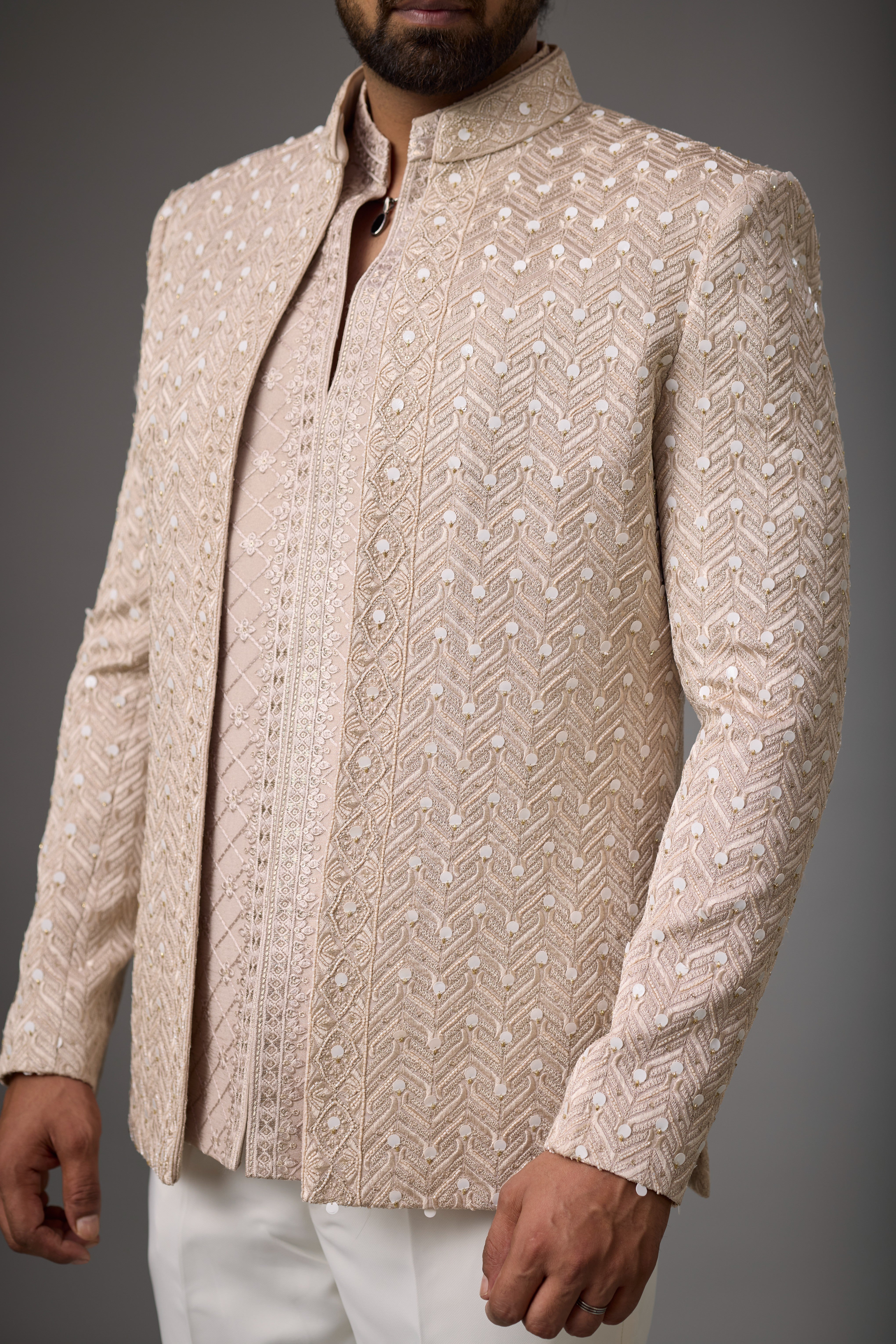 Ivory Chevron Embroidered Indo-Western Set