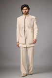 Ivory Peacock Motif Embroidered Indo-Western Set