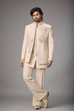Ivory Peacock Motif Embroidered Indo-Western Set