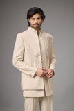 Ivory Peacock Motif Embroidered Indo-Western Set