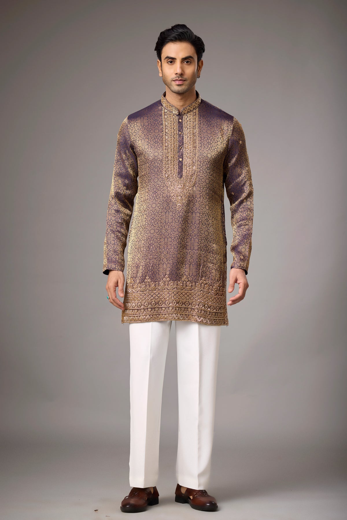 Antique Purple Regal Brocade Kurta Set
