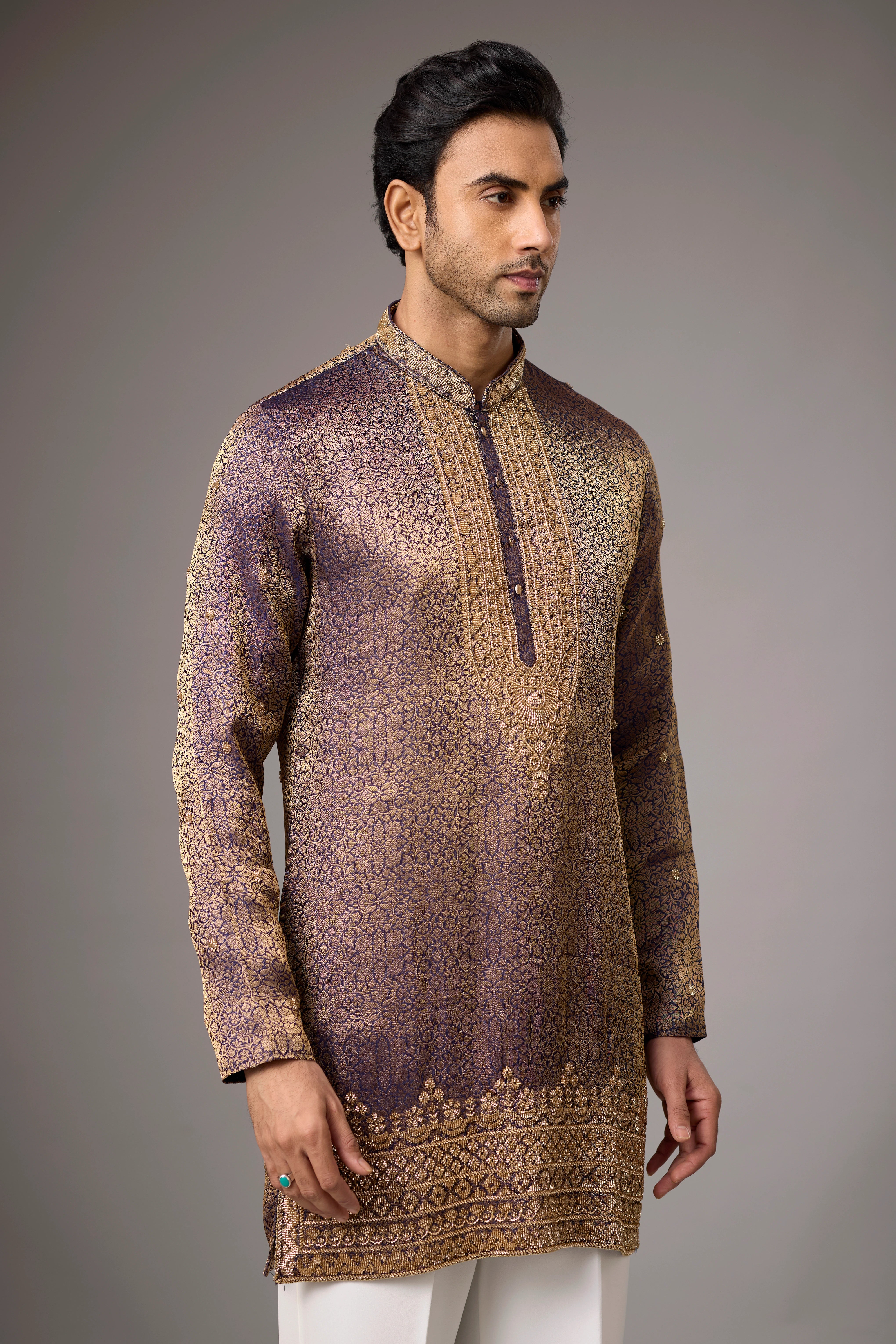 Antique Purple Regal Brocade Kurta Set