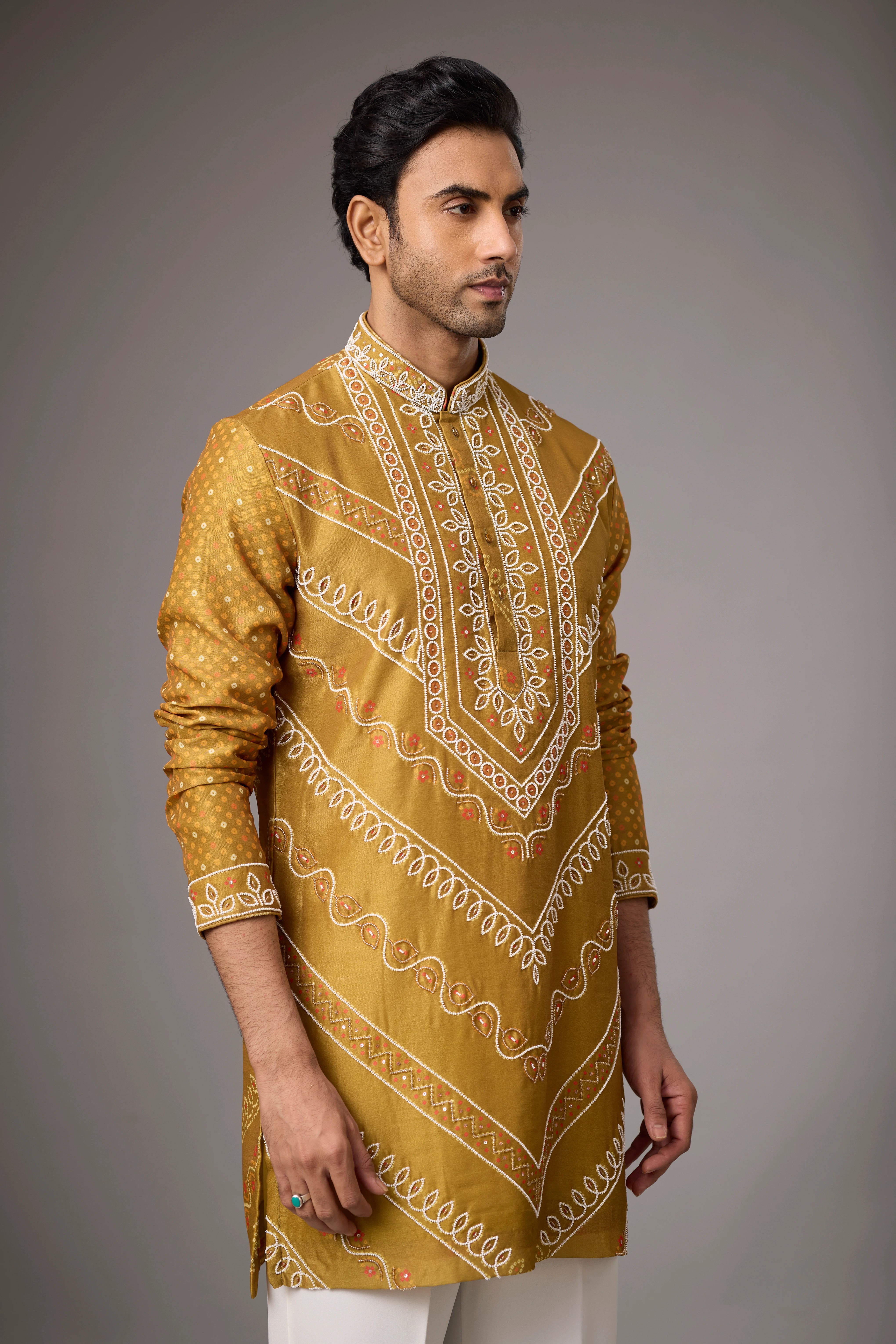 Mustard Gold Heritage Embroidered Kurta with Stole