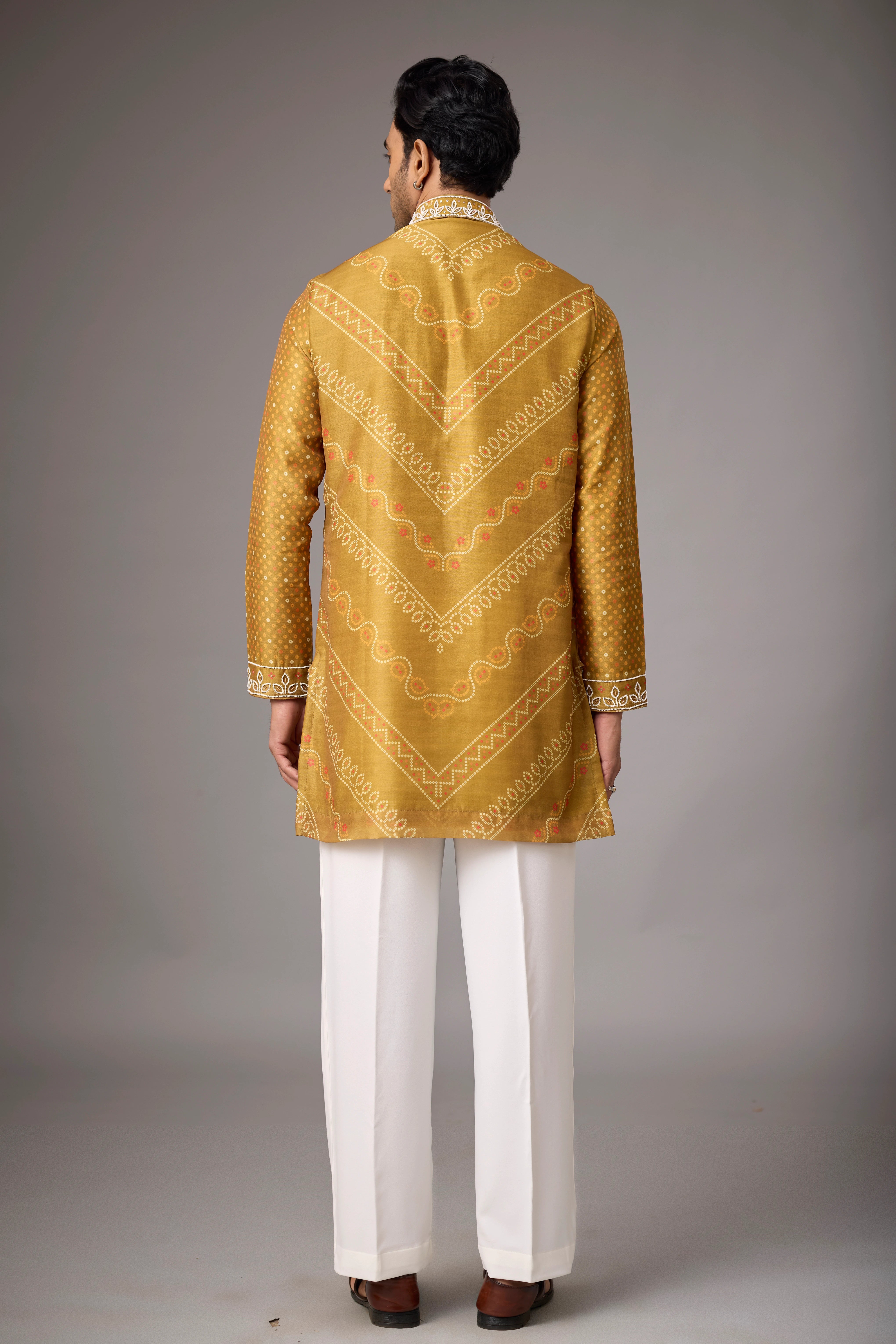 Mustard Gold Heritage Embroidered Kurta with Stole