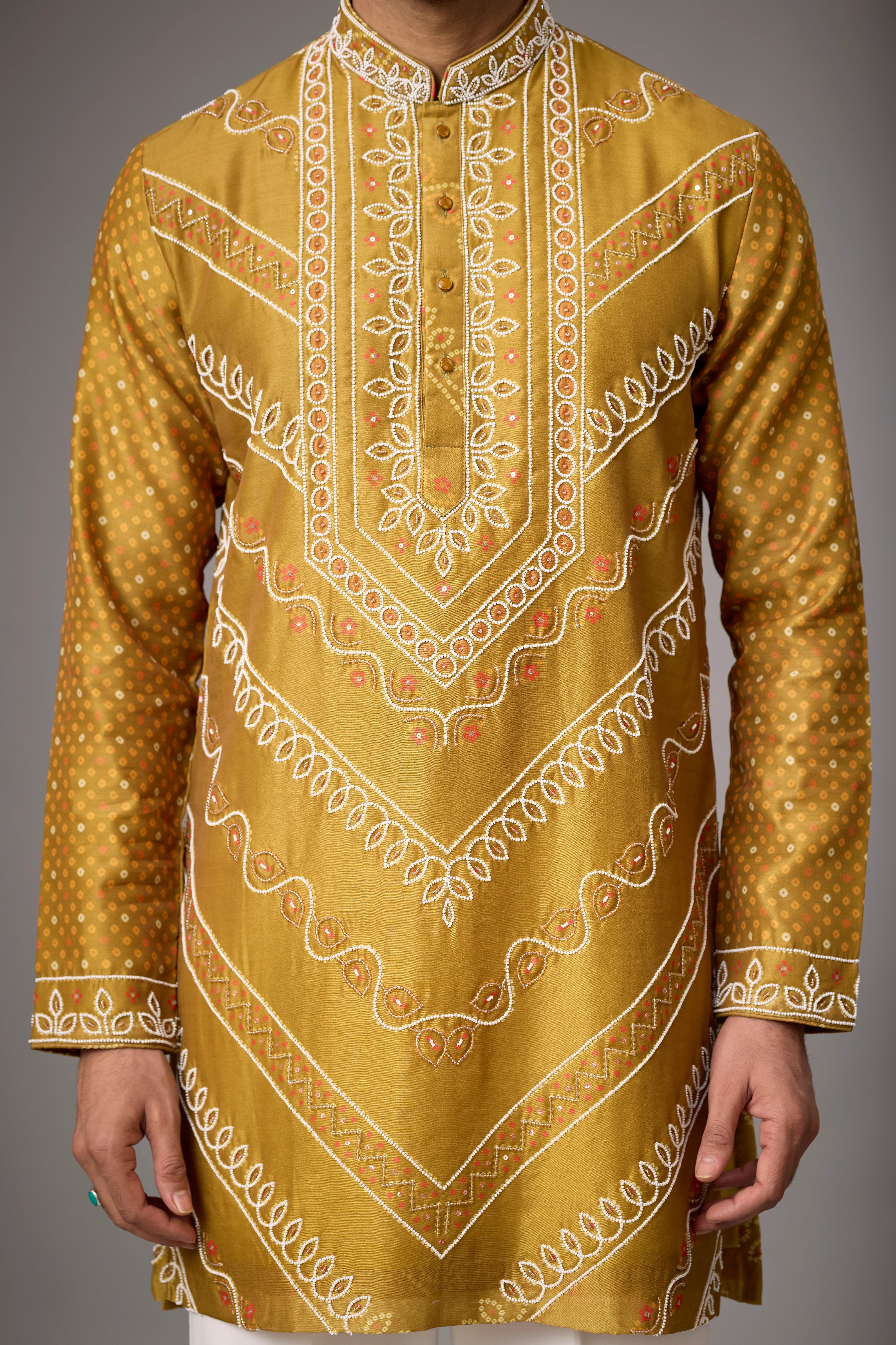 Mustard Gold Heritage Embroidered Kurta with Stole