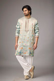 Mint Ivory Peacock Heritage Embroidered Kurta Set