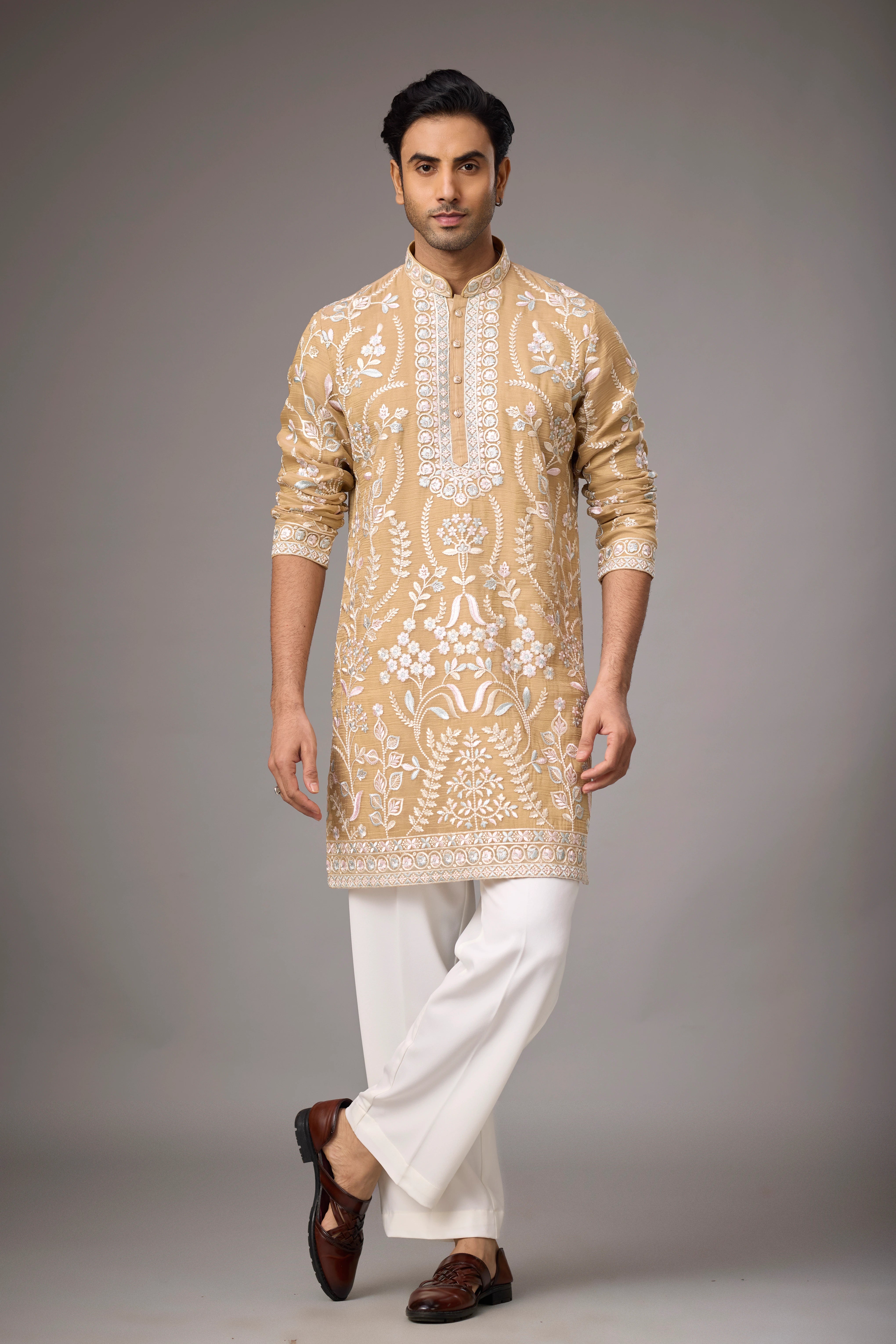 Sandstone Gold Floral Heritage Kurta Set