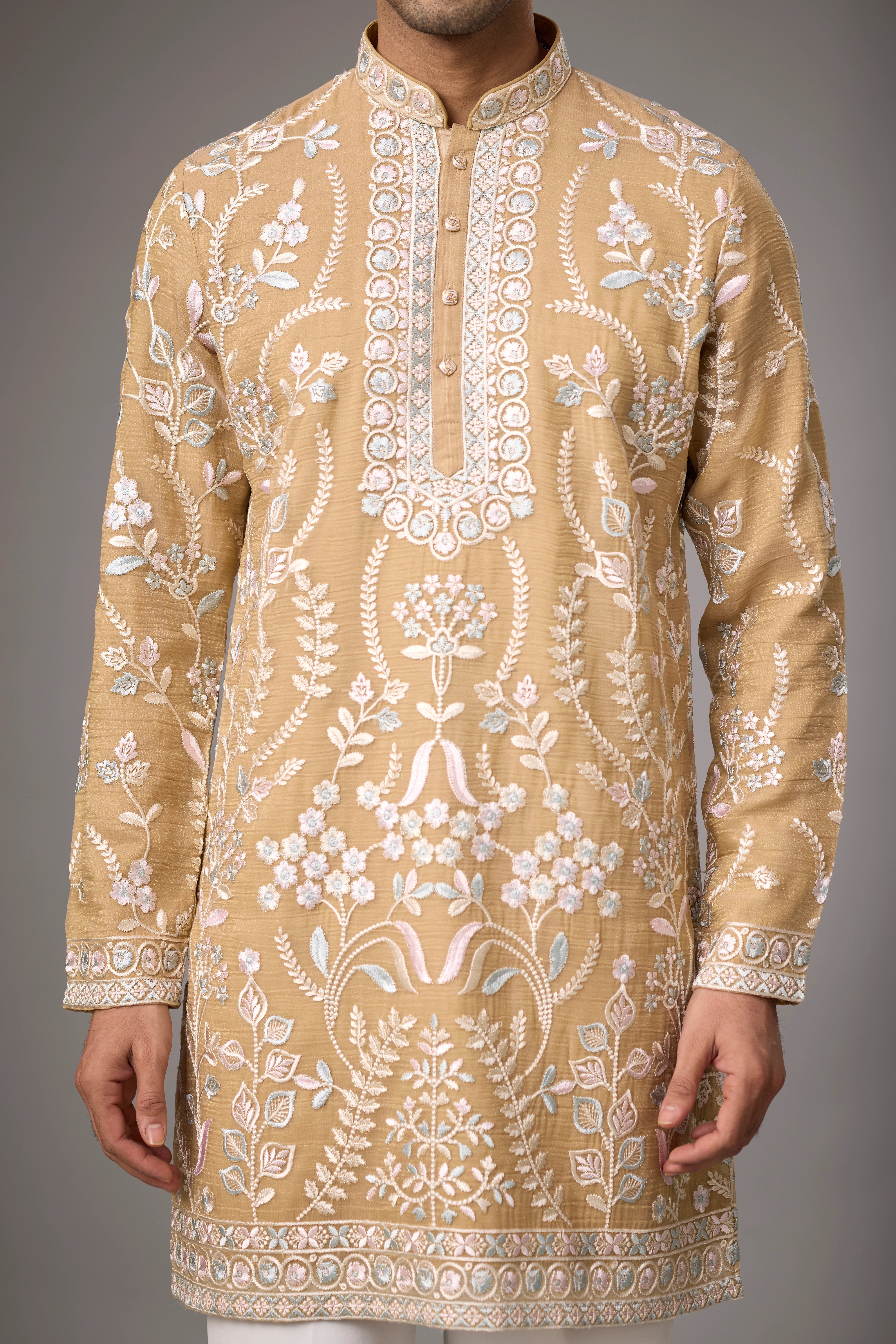 Sandstone Gold Floral Heritage Kurta Set