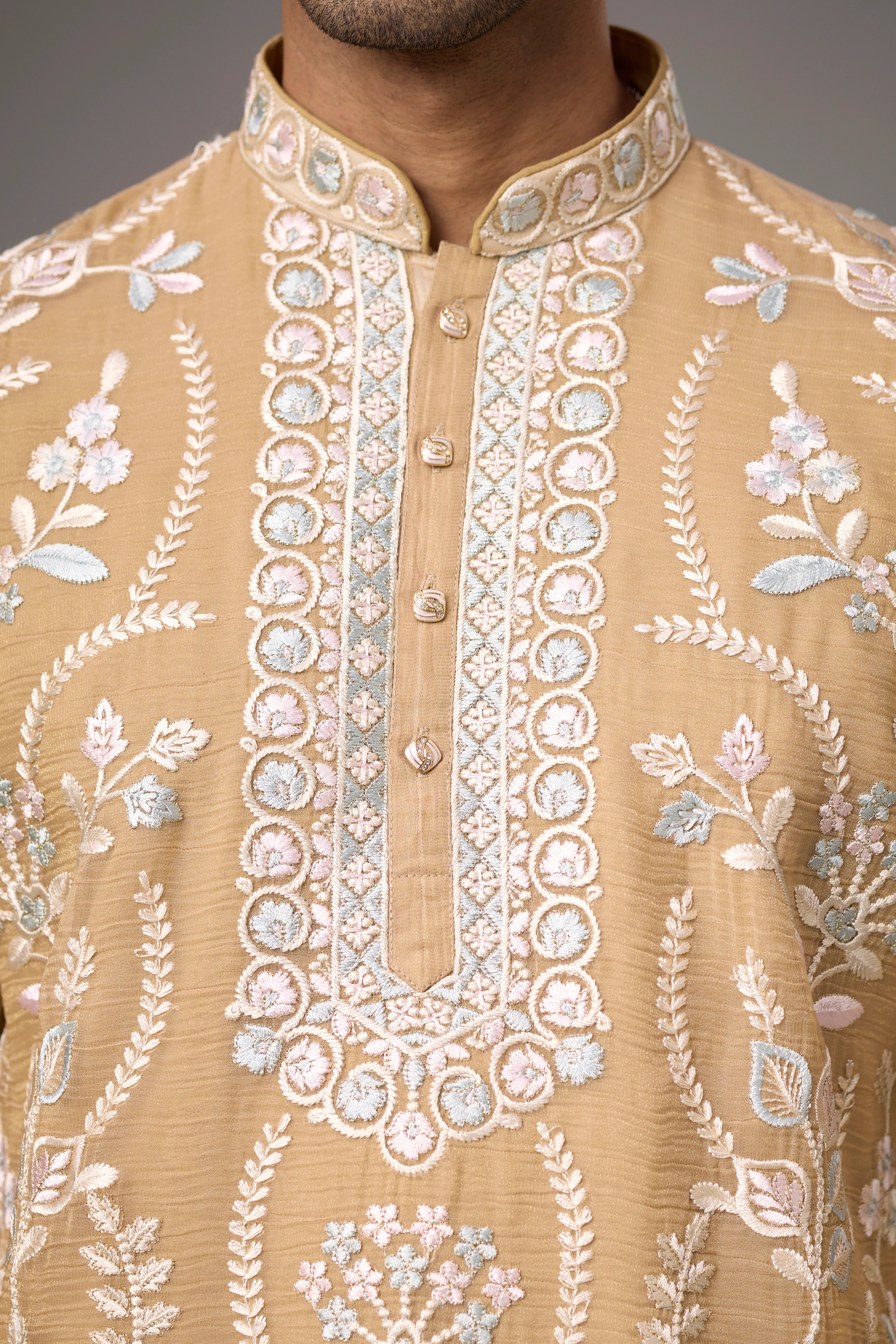 Sandstone Gold Floral Heritage Kurta Set