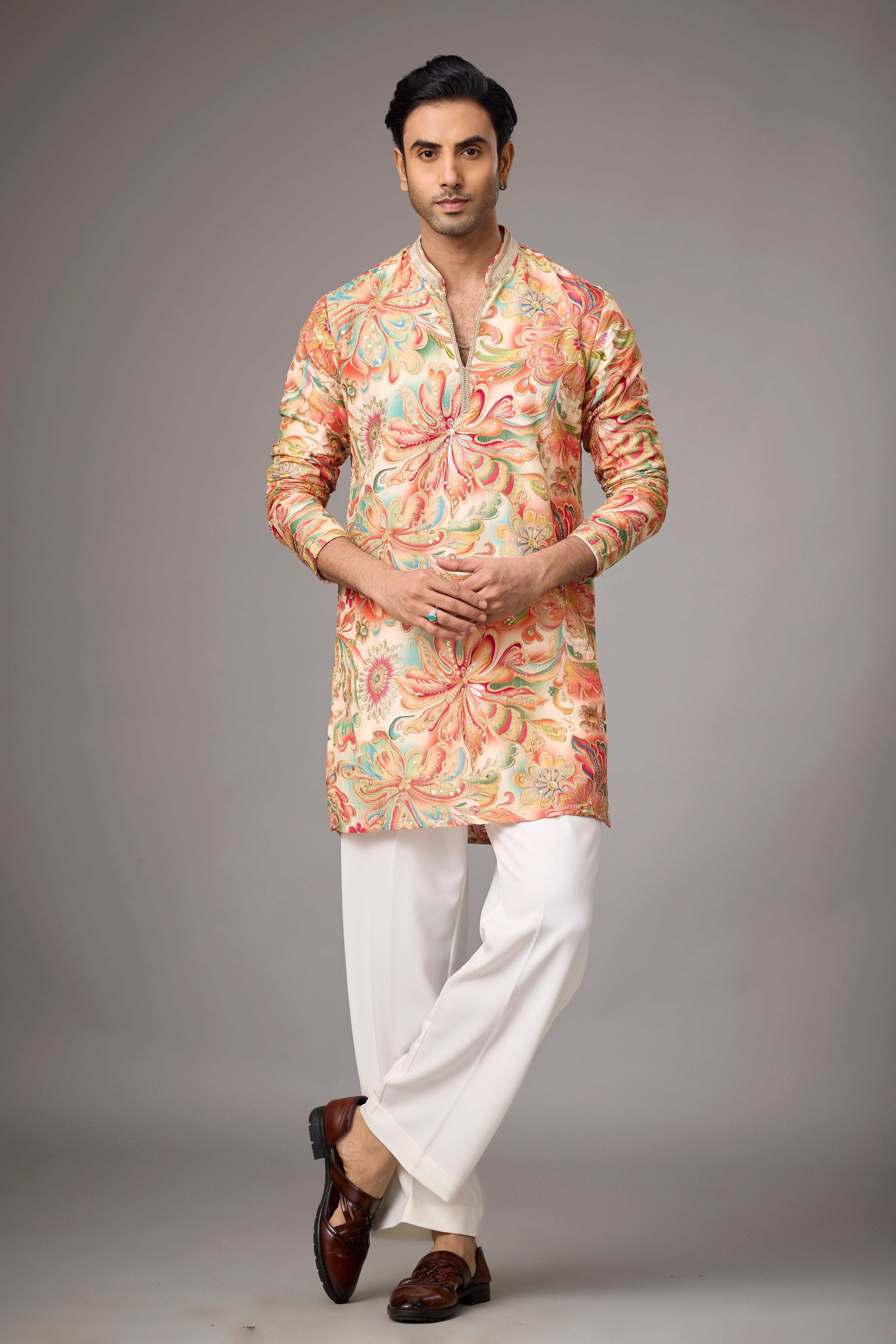 Peach Garden Floral Printed Kurta Set