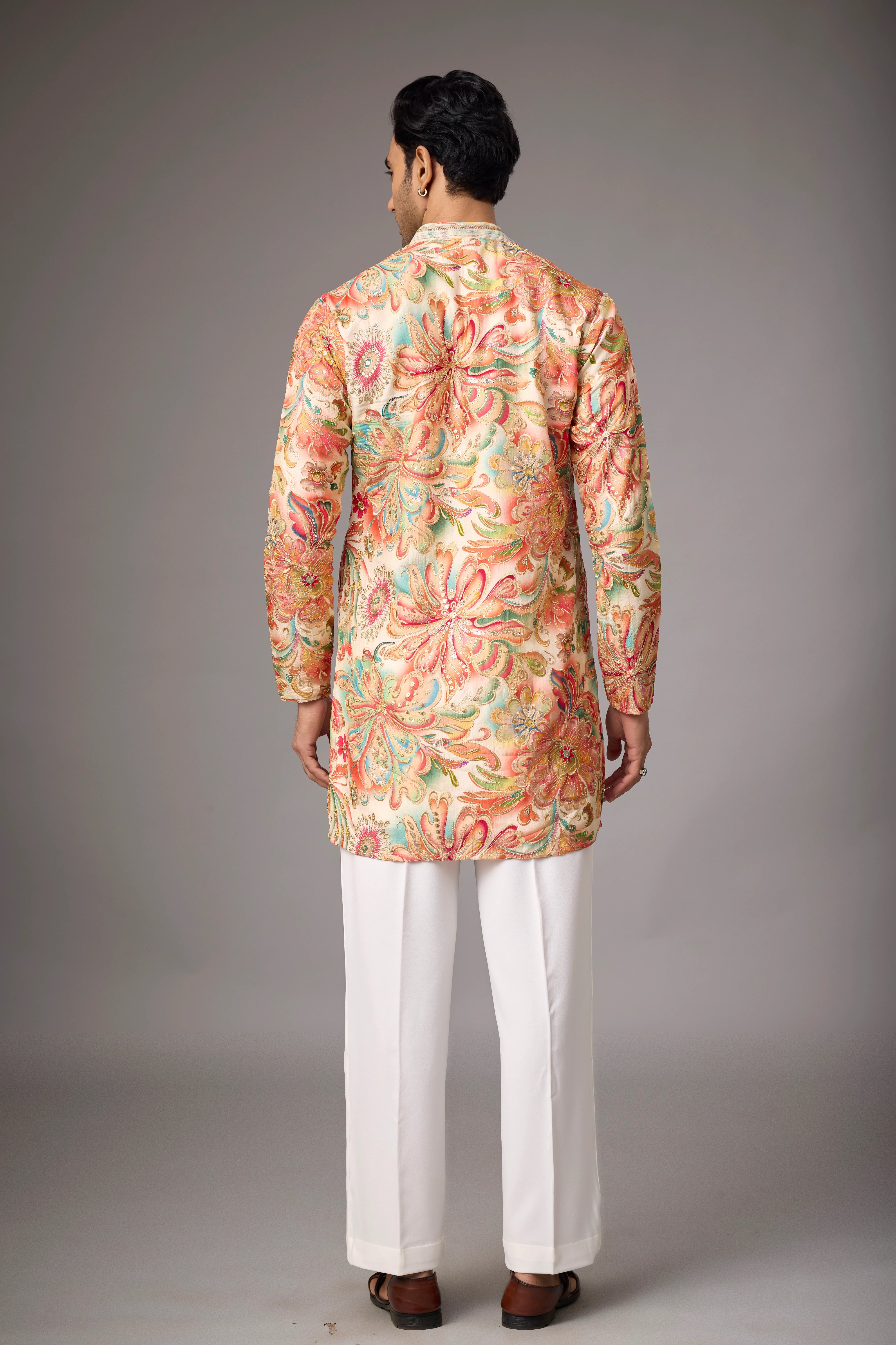 Peach Garden Floral Printed Kurta Set
