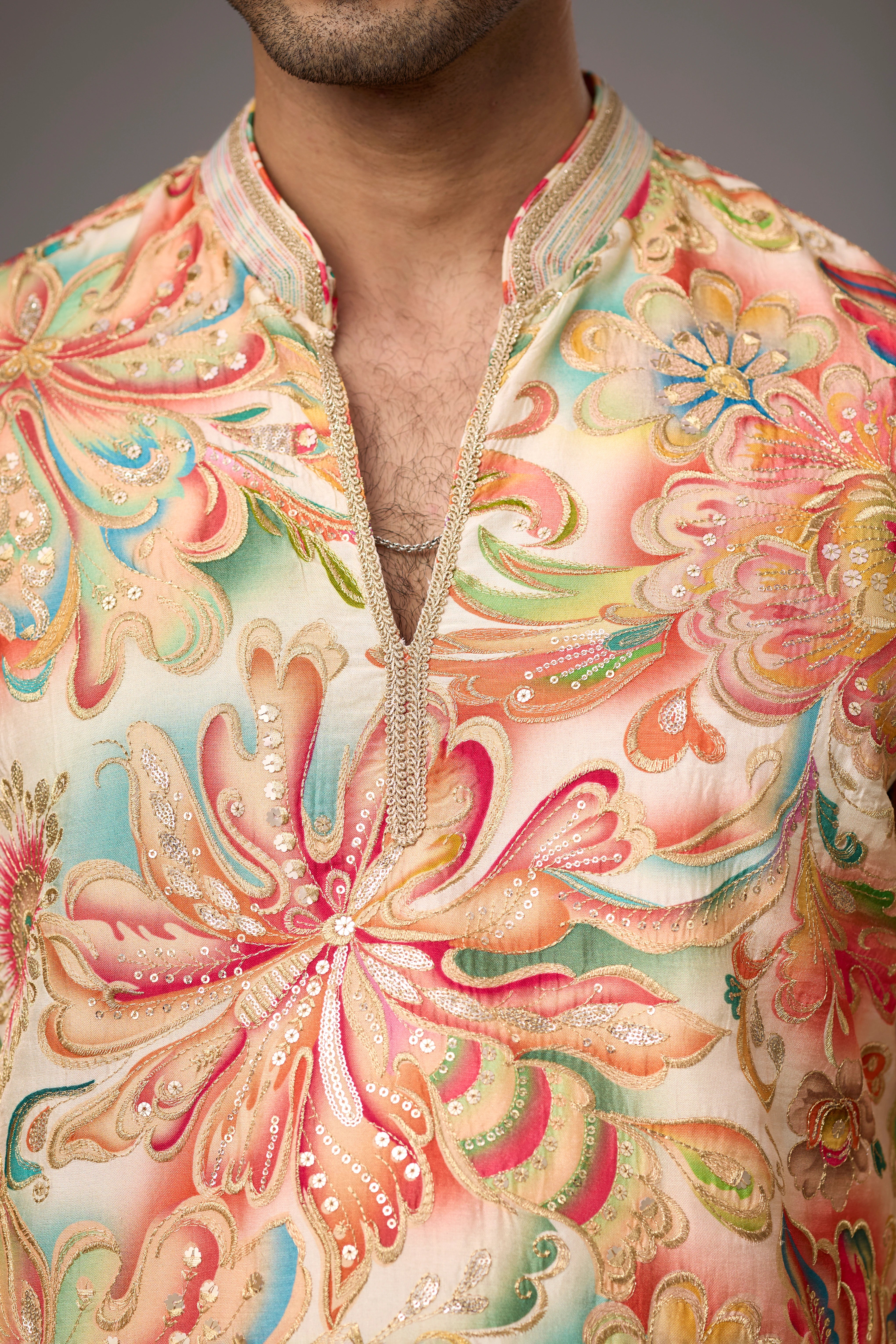 Peach Garden Floral Printed Kurta Set