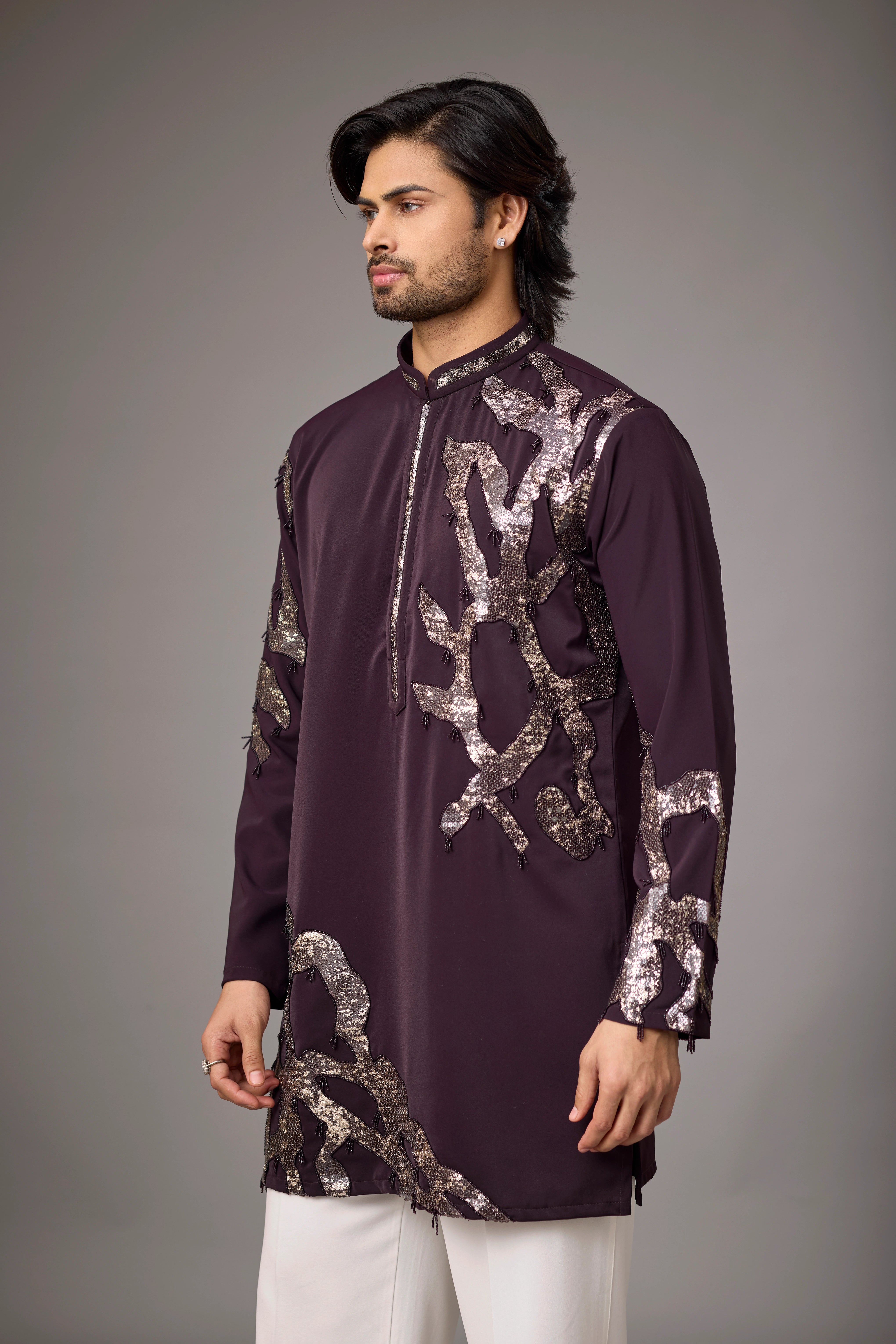 Deep Plum Contemporary Embroidered Kurta Set