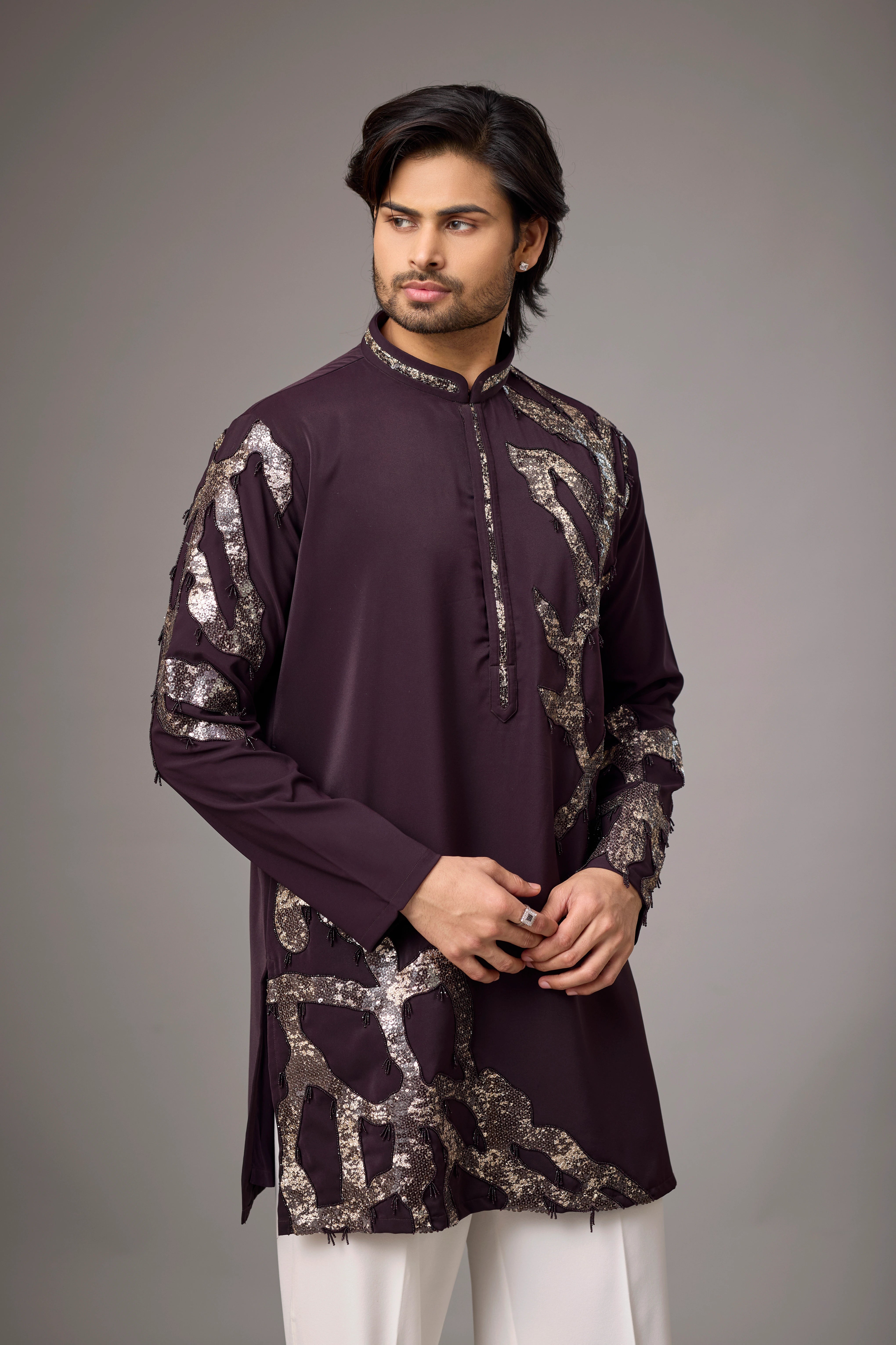 Deep Plum Contemporary Embroidered Kurta Set