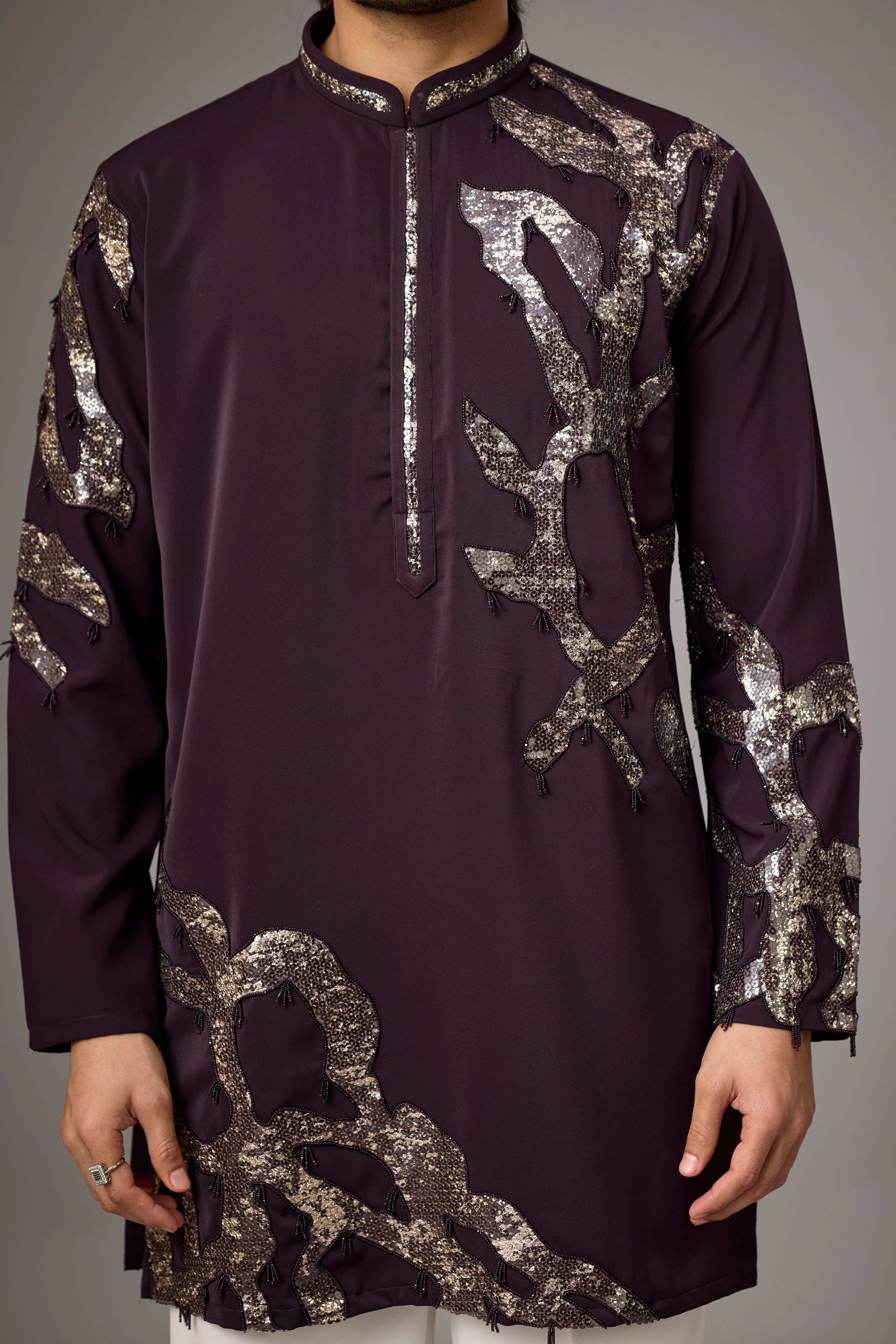 Deep Plum Contemporary Embroidered Kurta Set