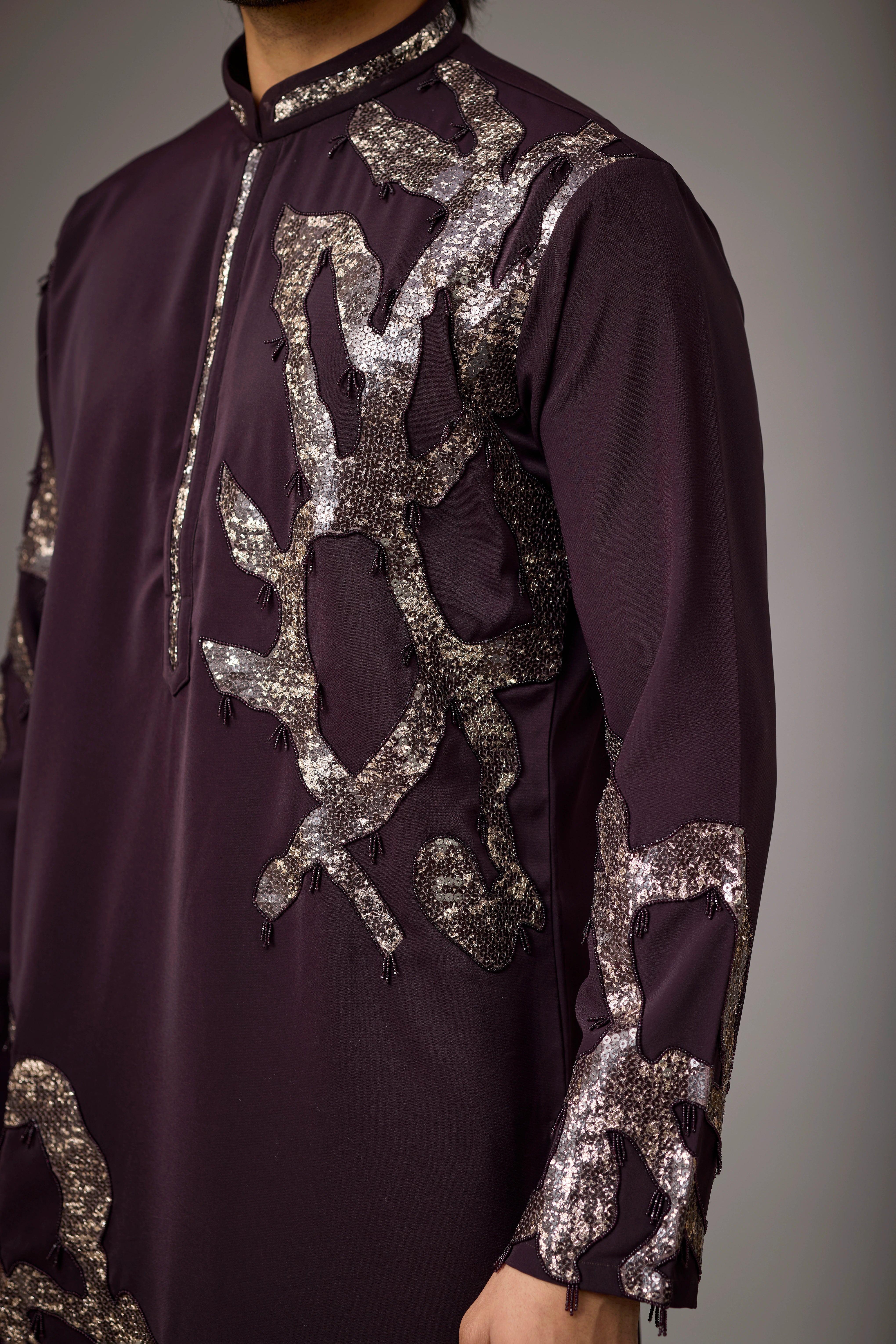 Deep Plum Contemporary Embroidered Kurta Set