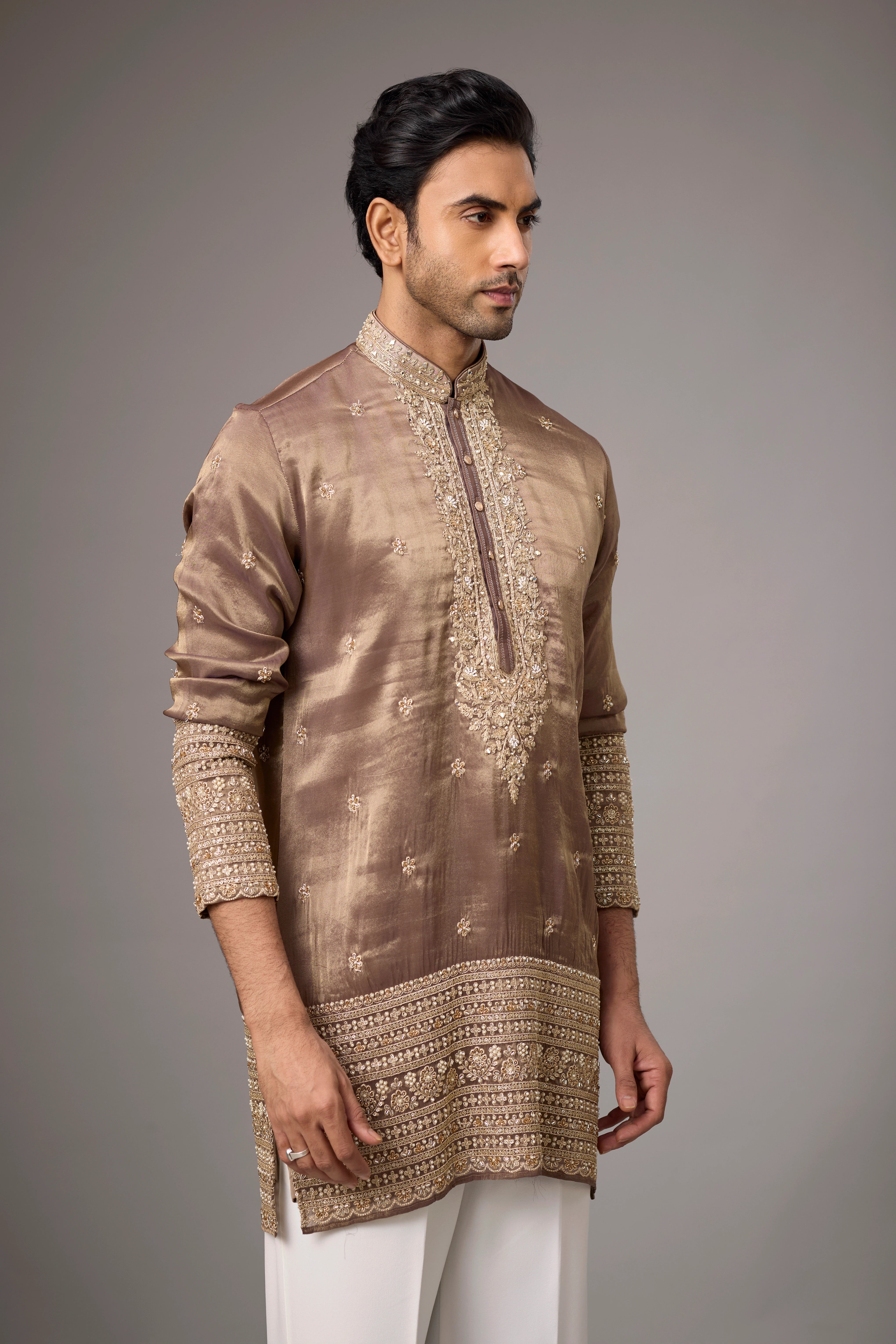 Royal Mocha Gold Embroidered Kurta Set