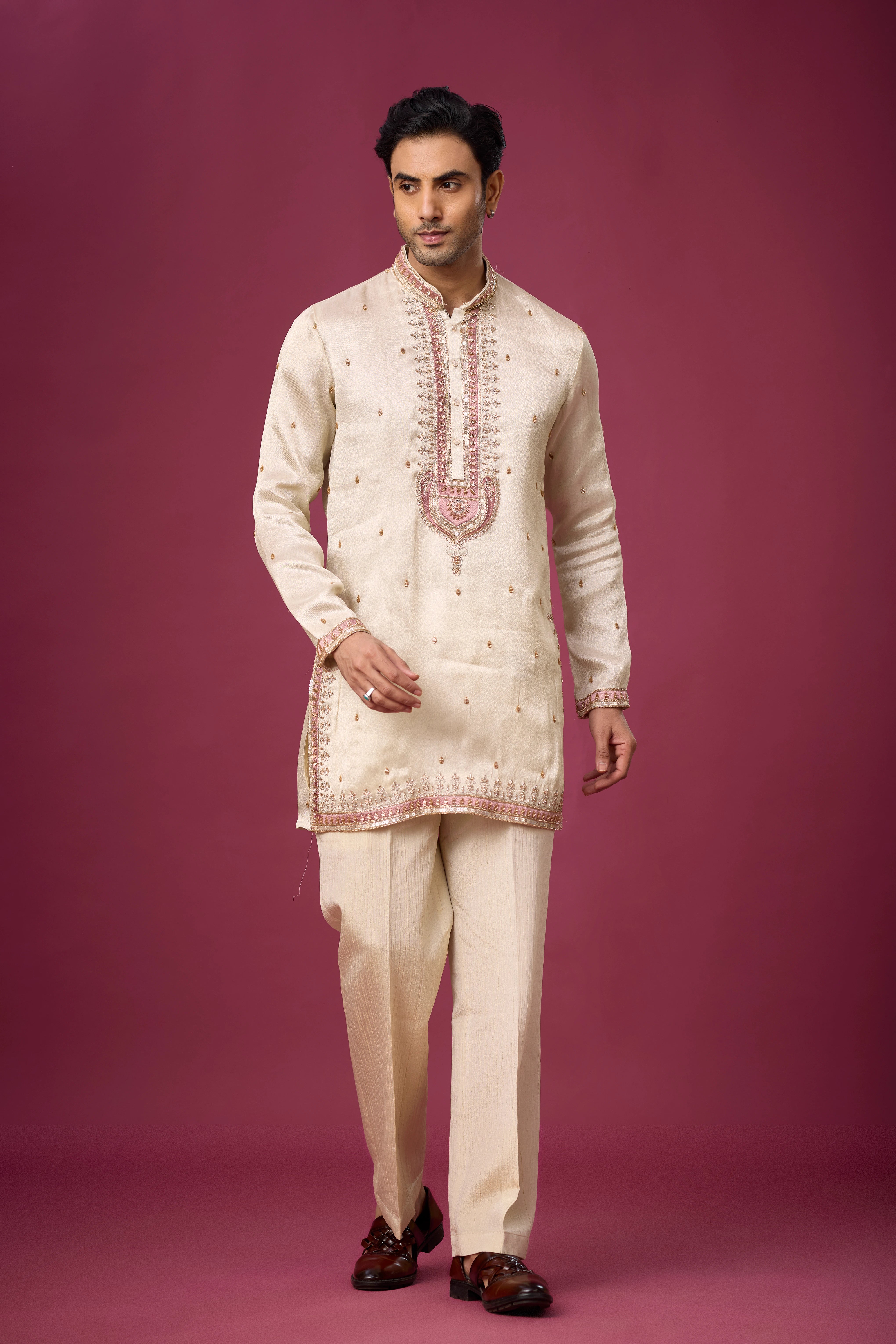 Ivory Rosé Heritage Embroidered Kurta Set