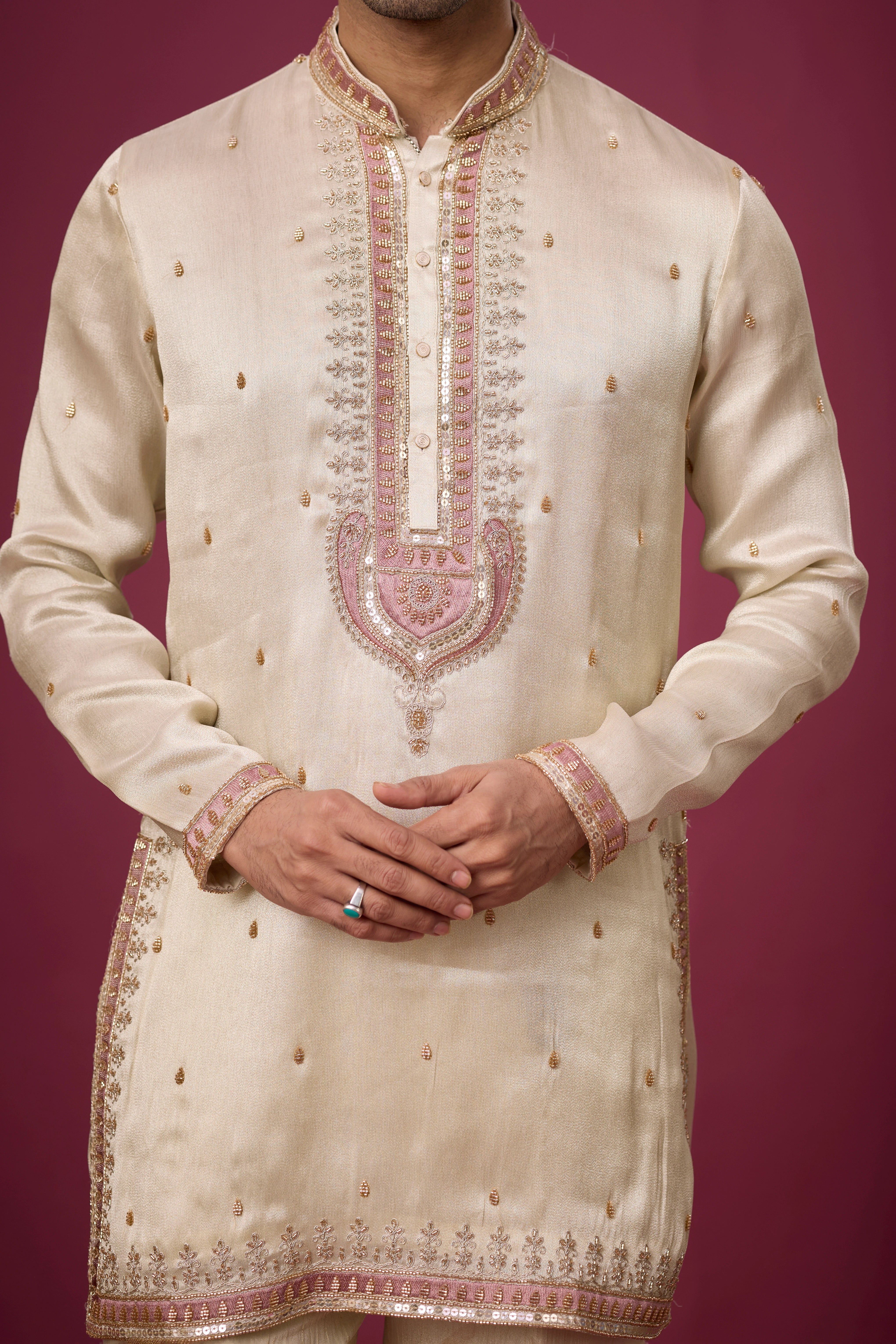 Ivory Rosé Heritage Embroidered Kurta Set