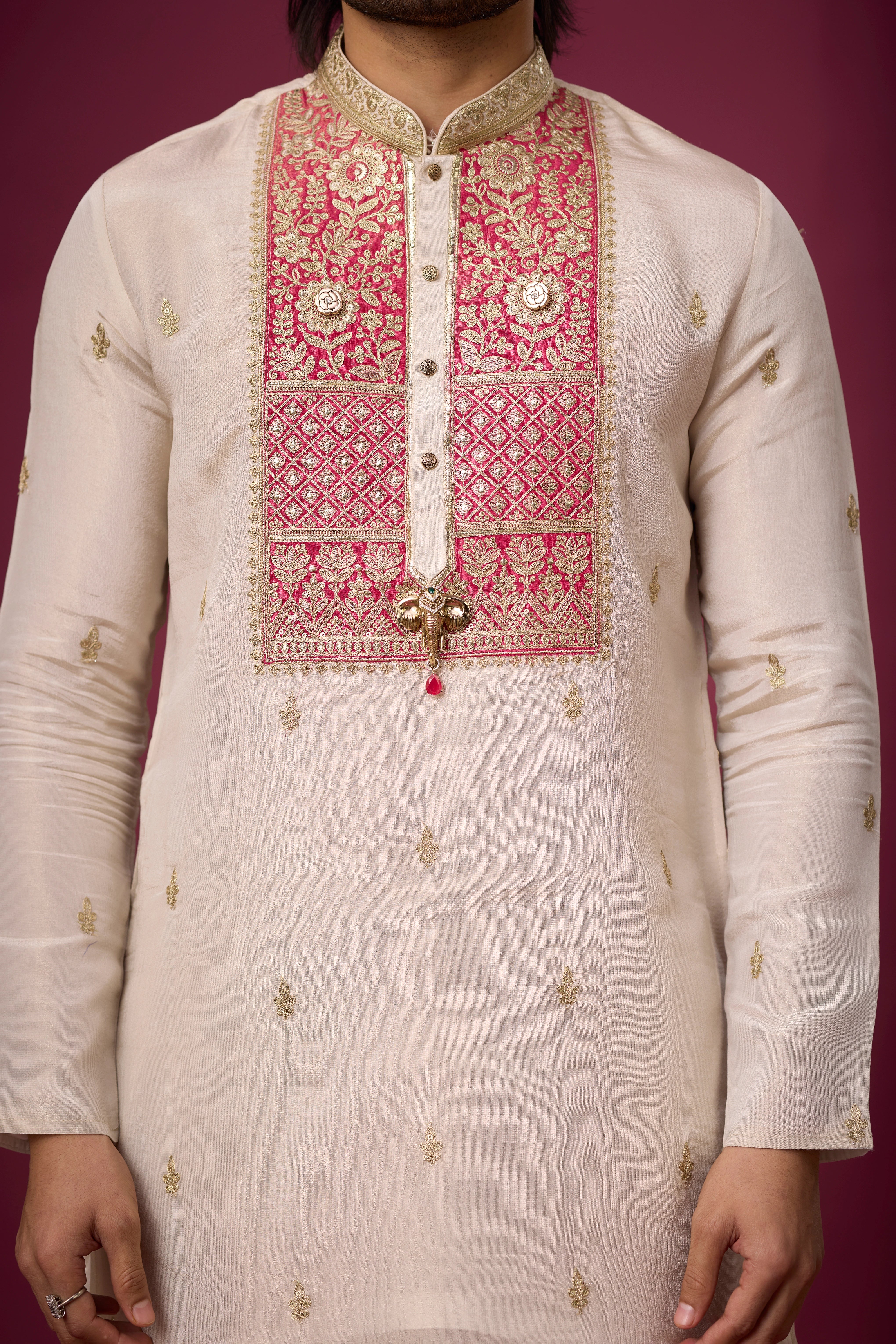Off-White Rosé Heritage Embroidered Kurta Set