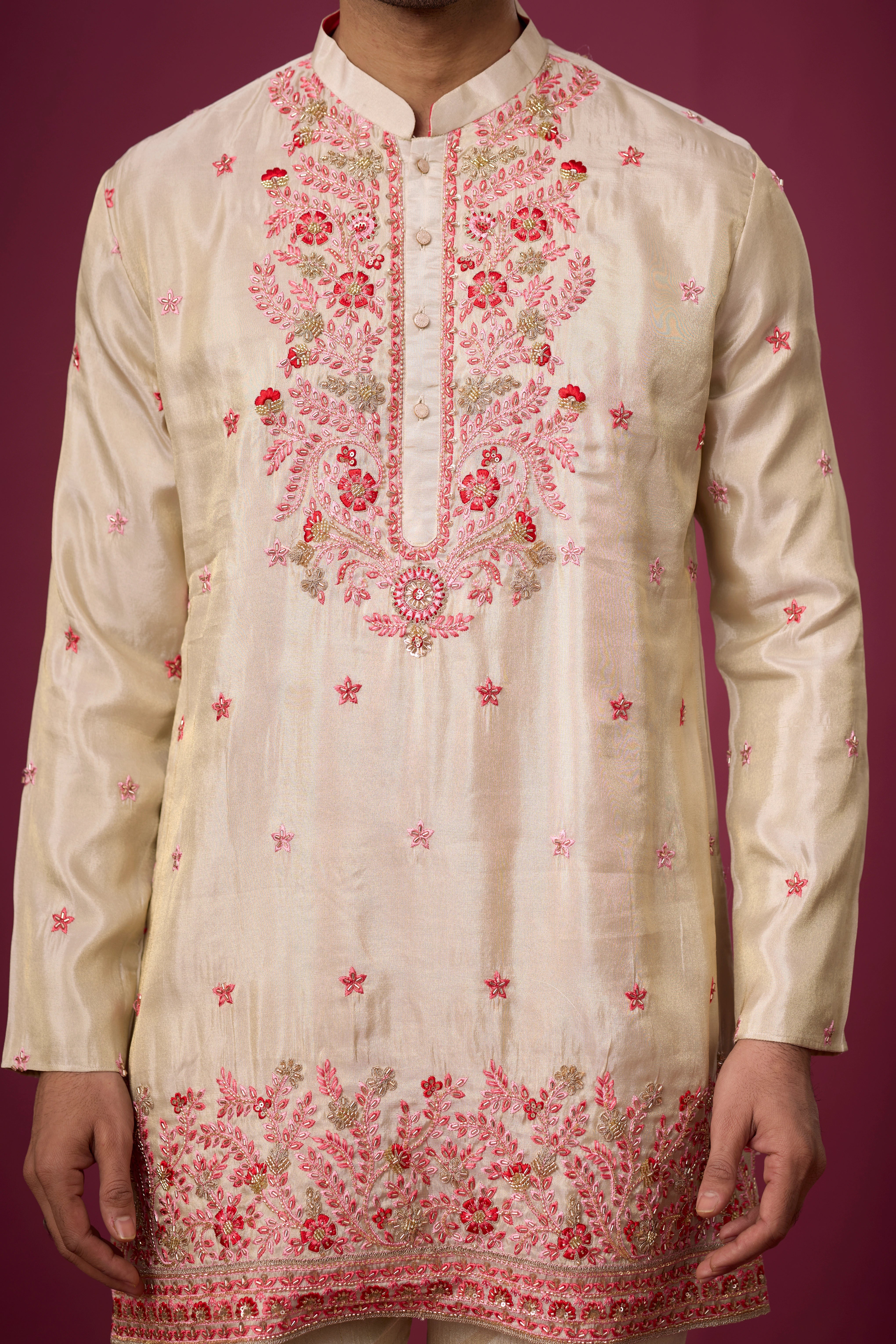 Ivory Rosé Floral Embroidered Kurta Set