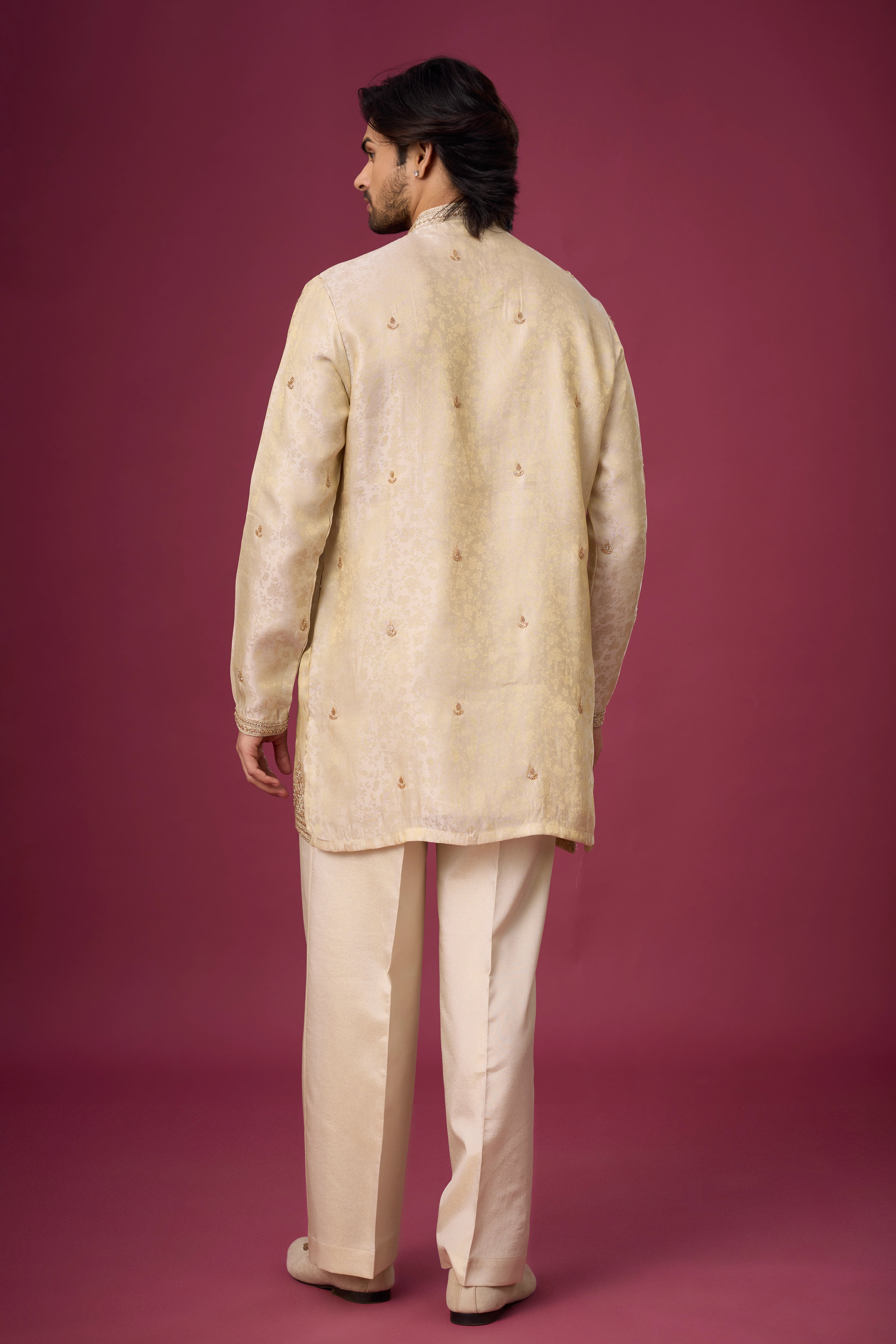 Champagne Gold Heritage Embroidered Kurta Set