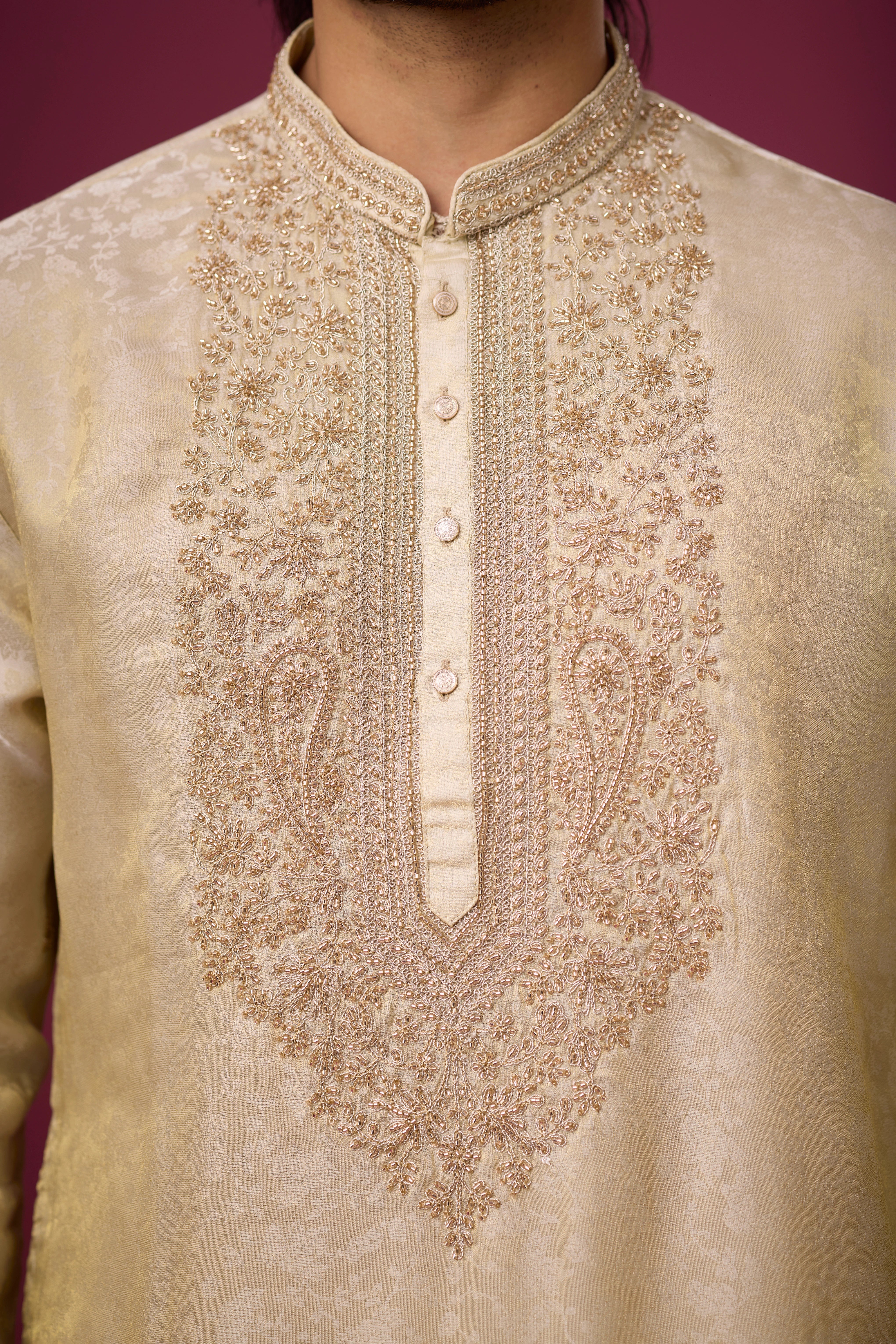 Champagne Gold Heritage Embroidered Kurta Set