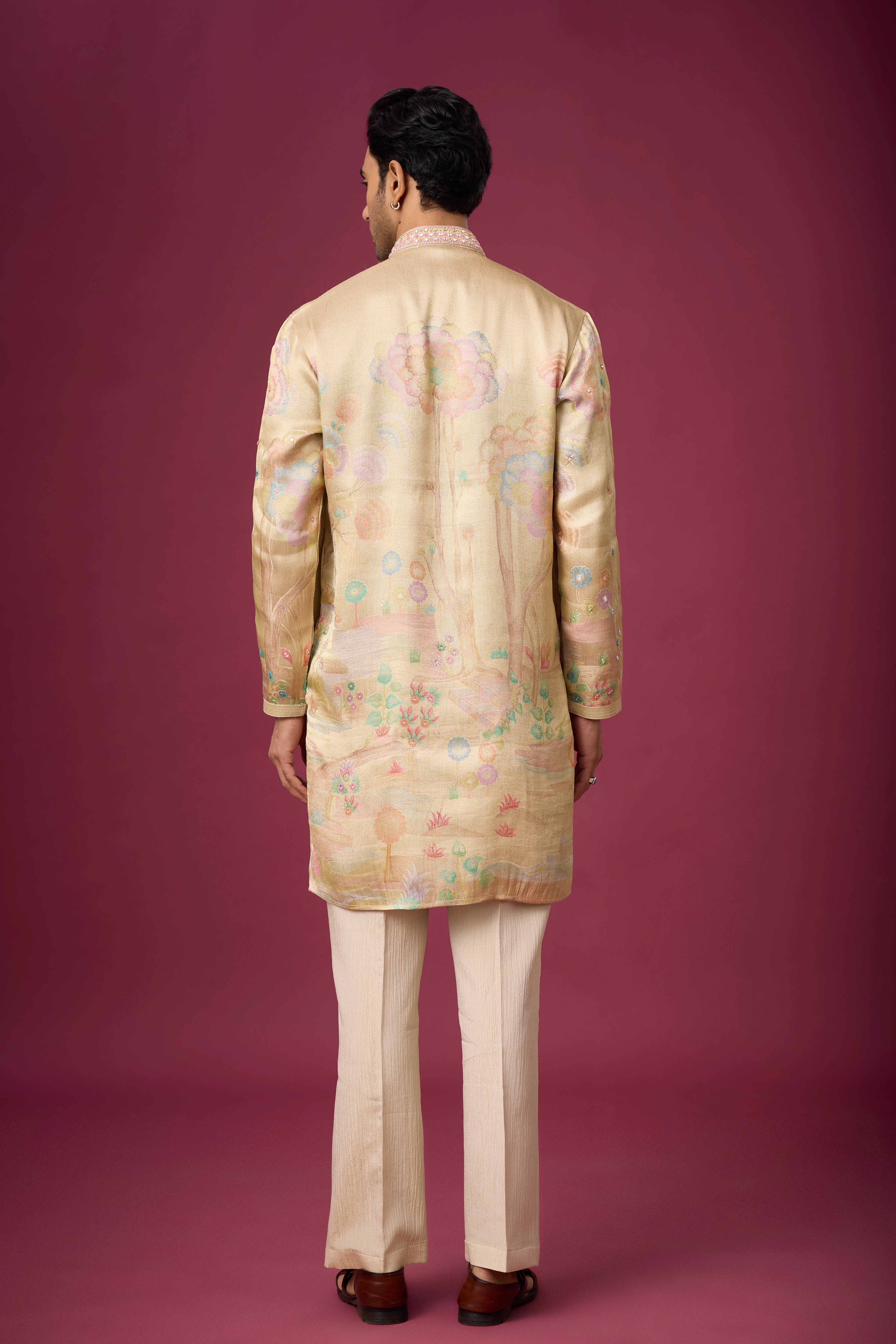 Champagne Beige Peacock Heritage Kurta Set