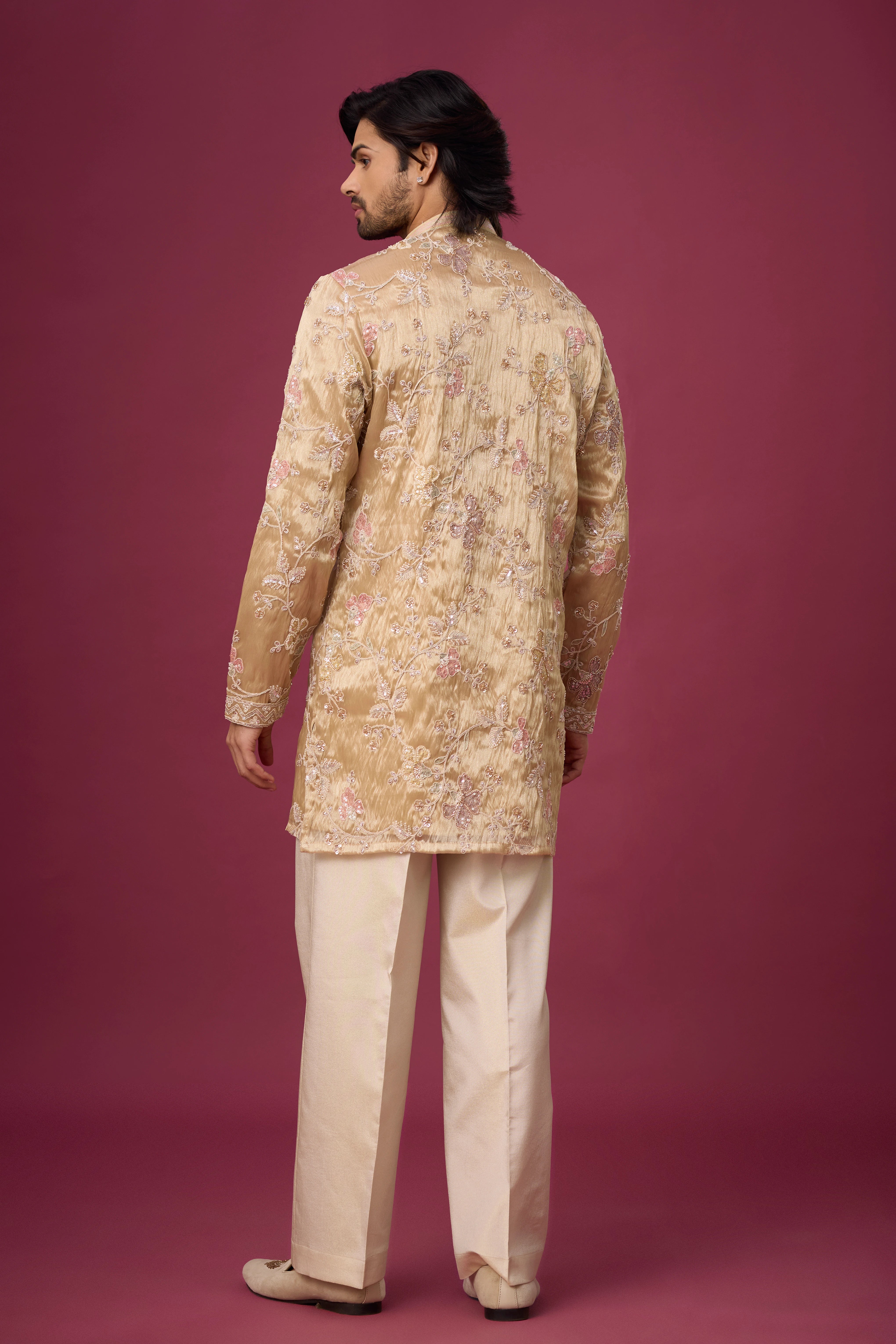 Champagne Beige Floral Elegance Kurta Set
