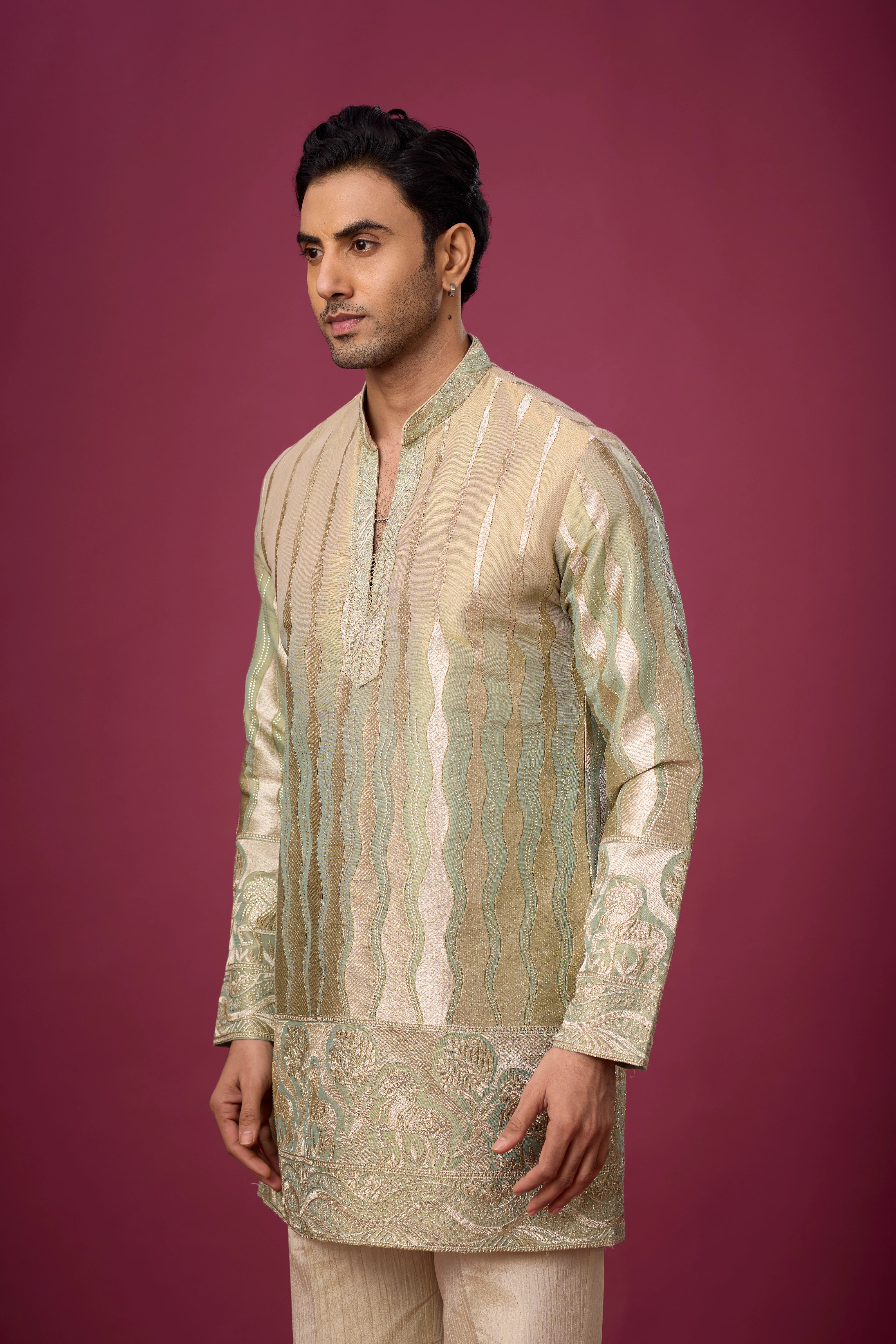 Champagne Gold Woven Heritage Kurta Set
