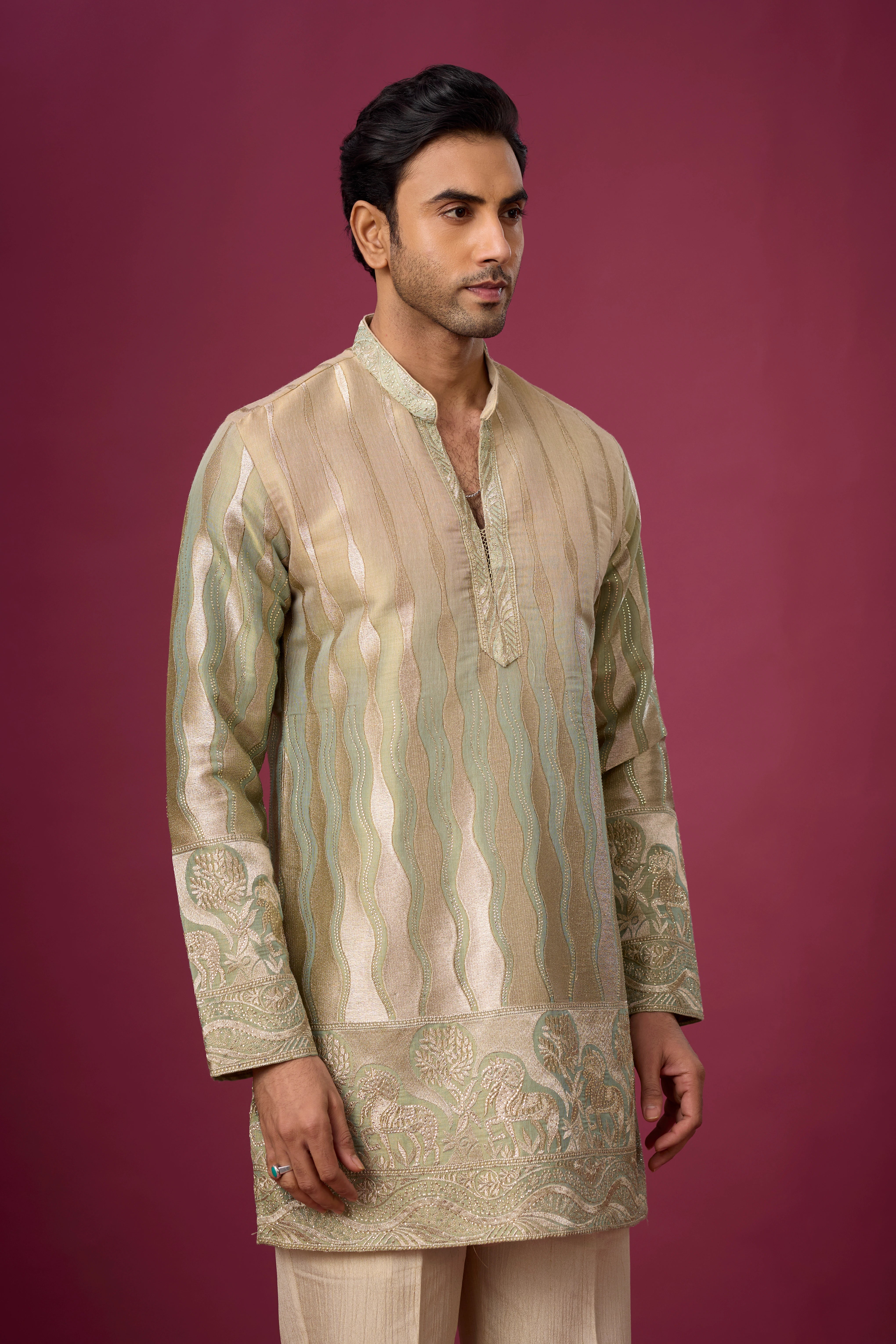 Champagne Gold Woven Heritage Kurta Set