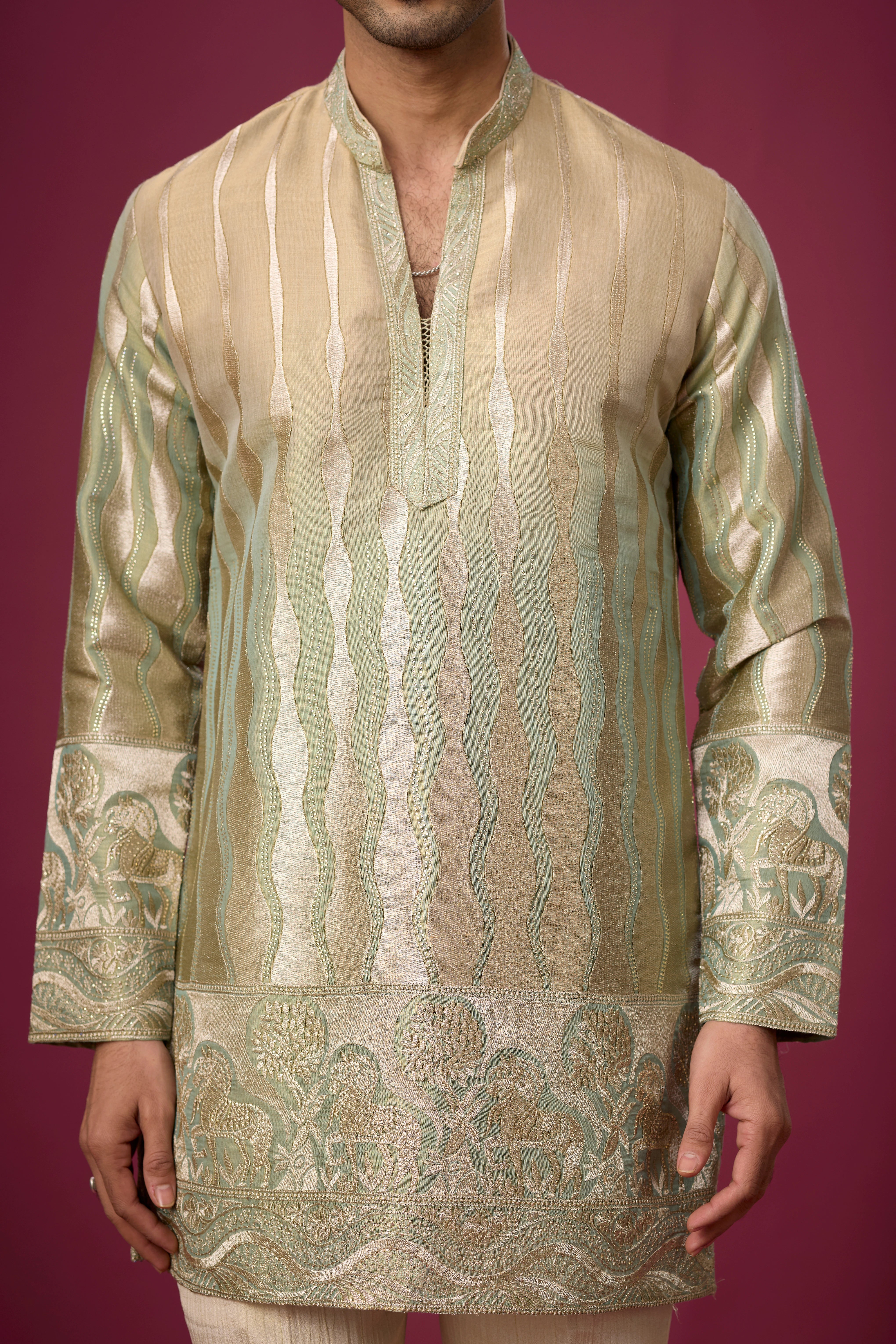 Champagne Gold Woven Heritage Kurta Set