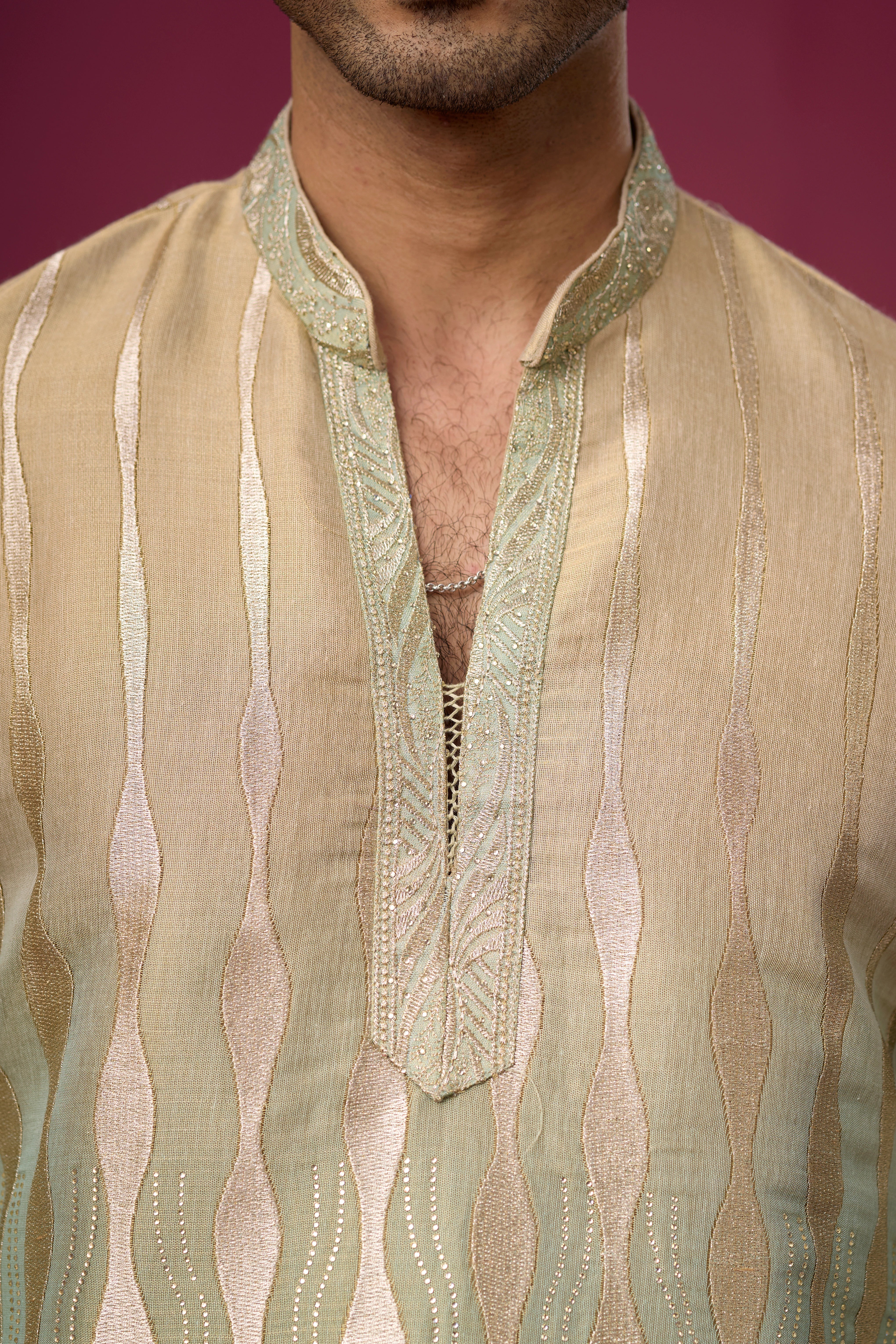 Champagne Gold Woven Heritage Kurta Set